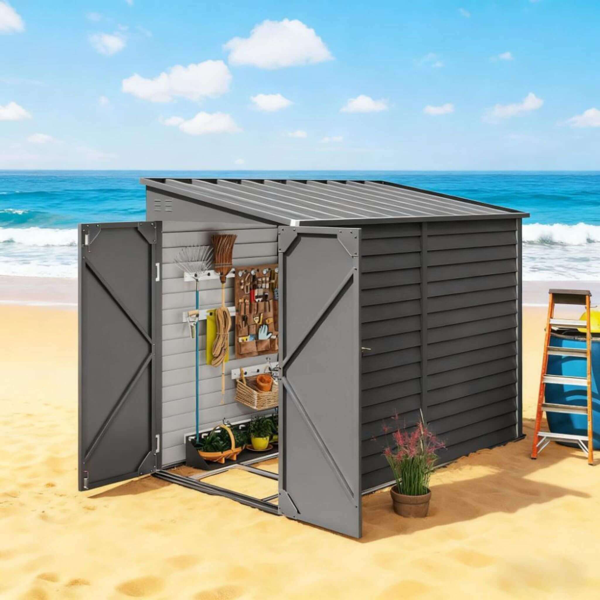 [05X09FT] Heavy-Duty Outdoor Galvanized Steel Storage Shed With Lockable Doors (SAK80637) - Image 10
