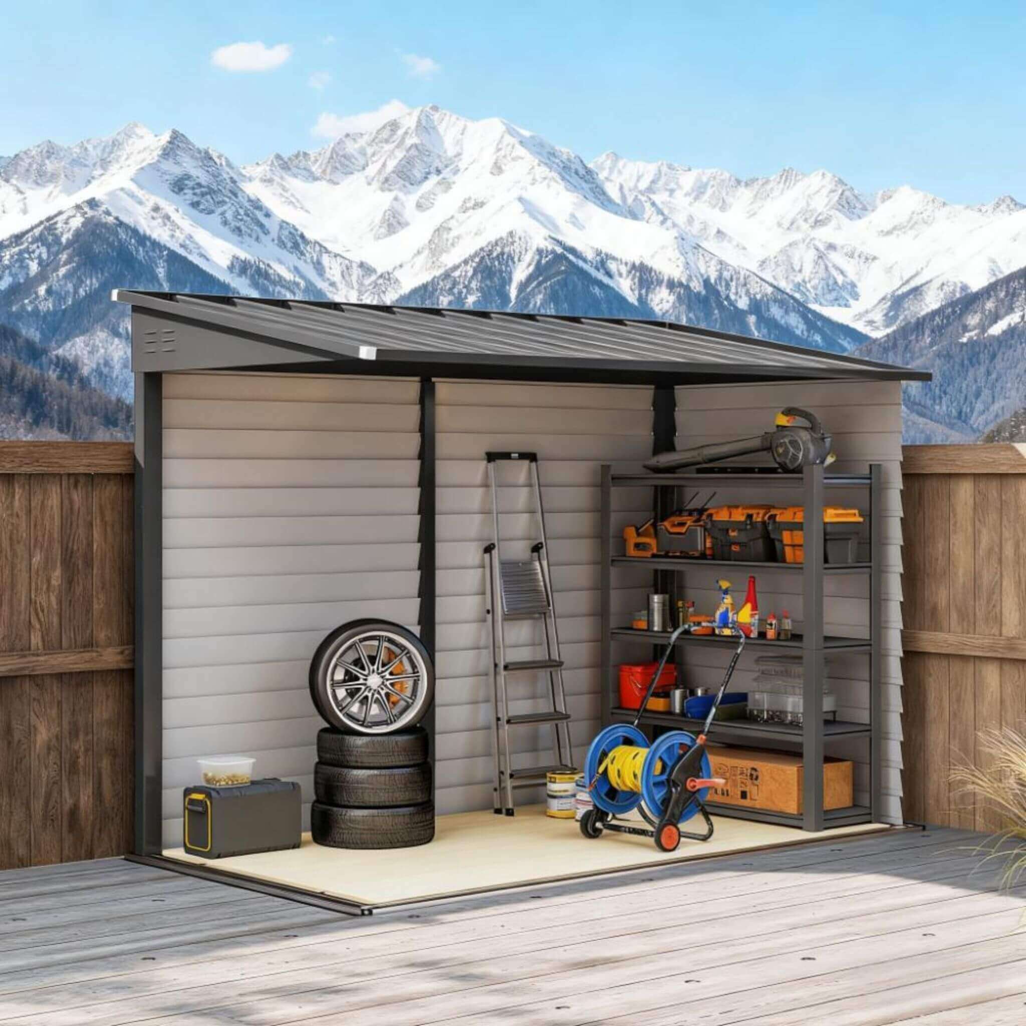 [05X09FT] Heavy-Duty Outdoor Galvanized Steel Storage Shed With Lockable Doors (SAK80637) - Image 4