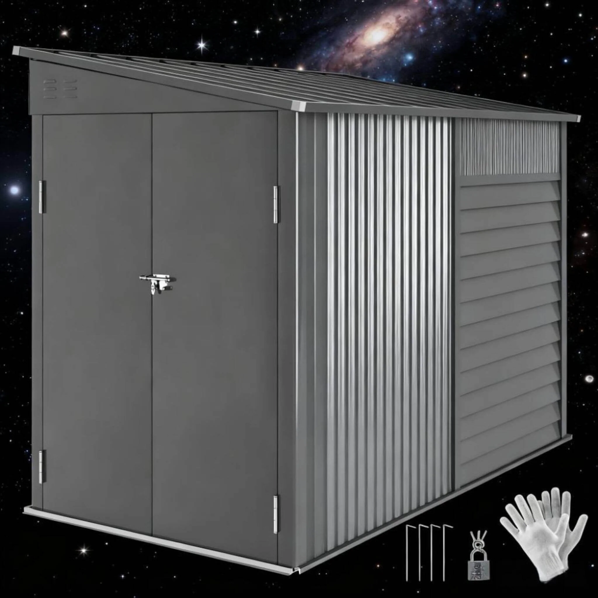 [05X09FT] Heavy-Duty Outdoor Galvanized Steel Storage Shed With Lockable Doors (SAK80637) - Image 7