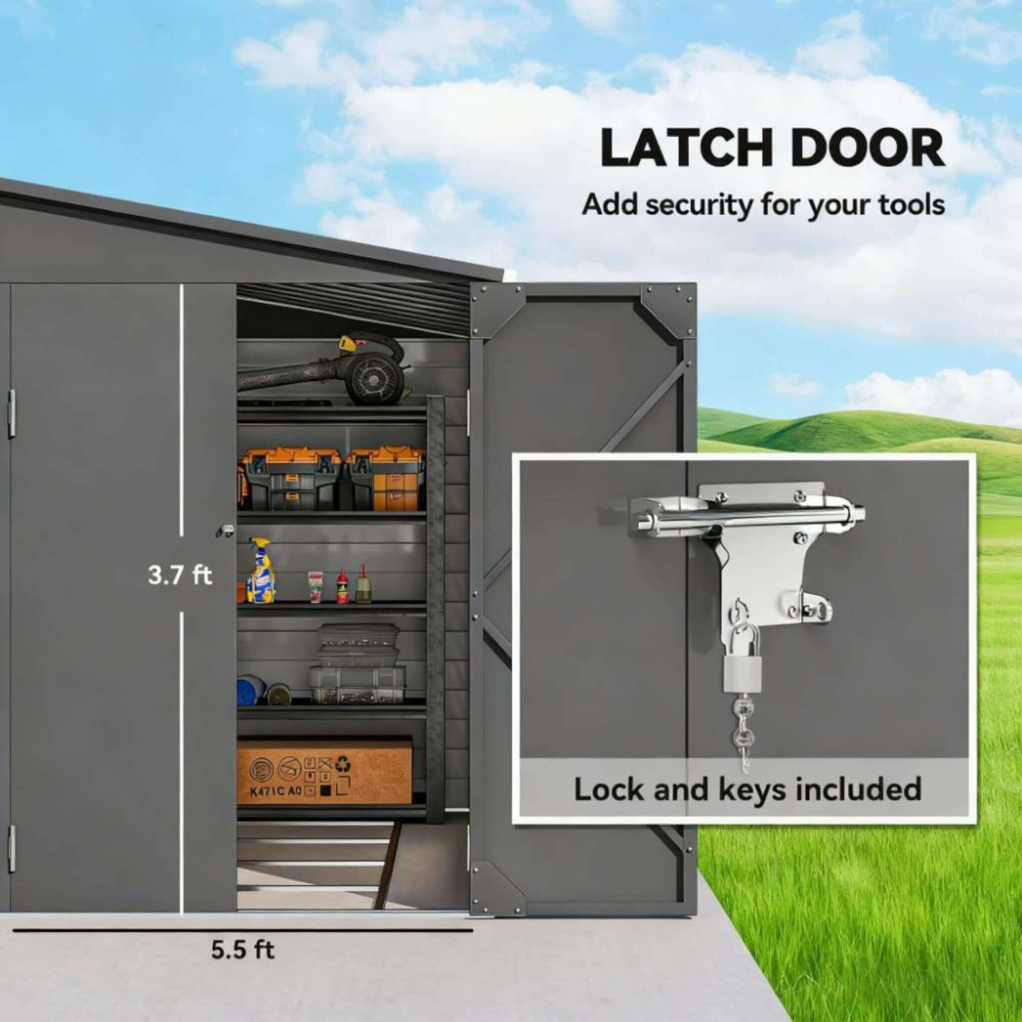 [05X09FT] Heavy-Duty Outdoor Galvanized Steel Storage Shed With Lockable Doors (SAK80637) - Image 9