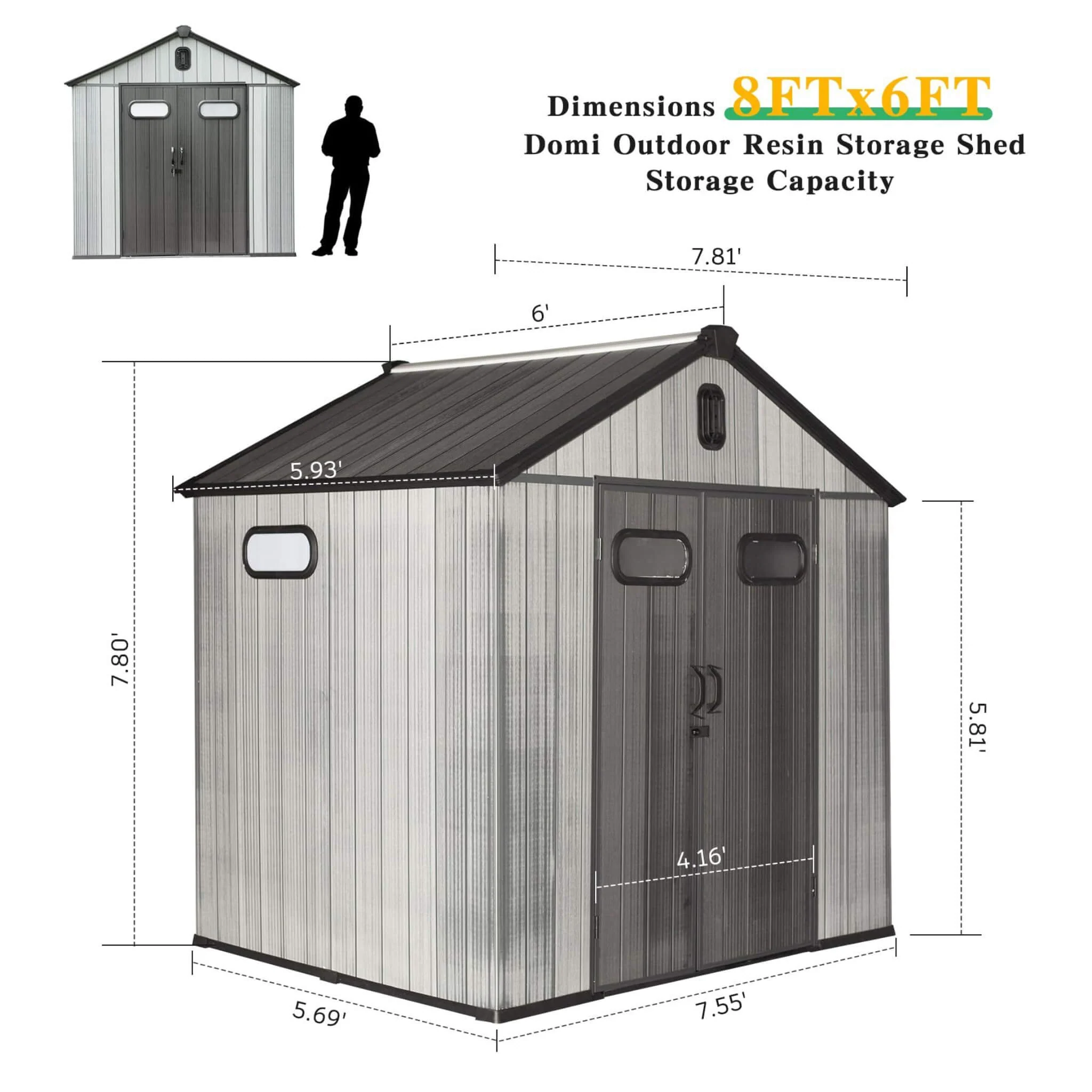 [06X08FT] Alora Heavy-Duty Outdoor All-Weather Resin Storage Shed With Lockable Doors, Windows, And Vents (SAK39874) - Image 10