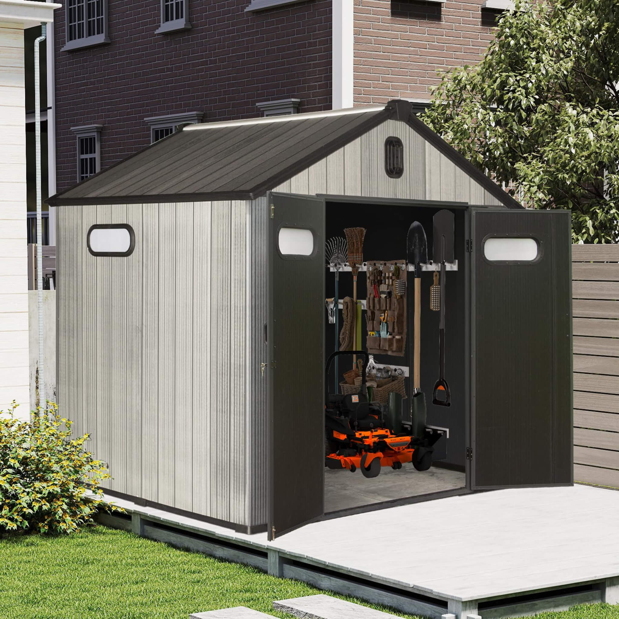 [06X08FT] Alora Heavy-Duty Outdoor All-Weather Resin Storage Shed With Lockable Doors, Windows, And Vents (SAK39874) - Image 3