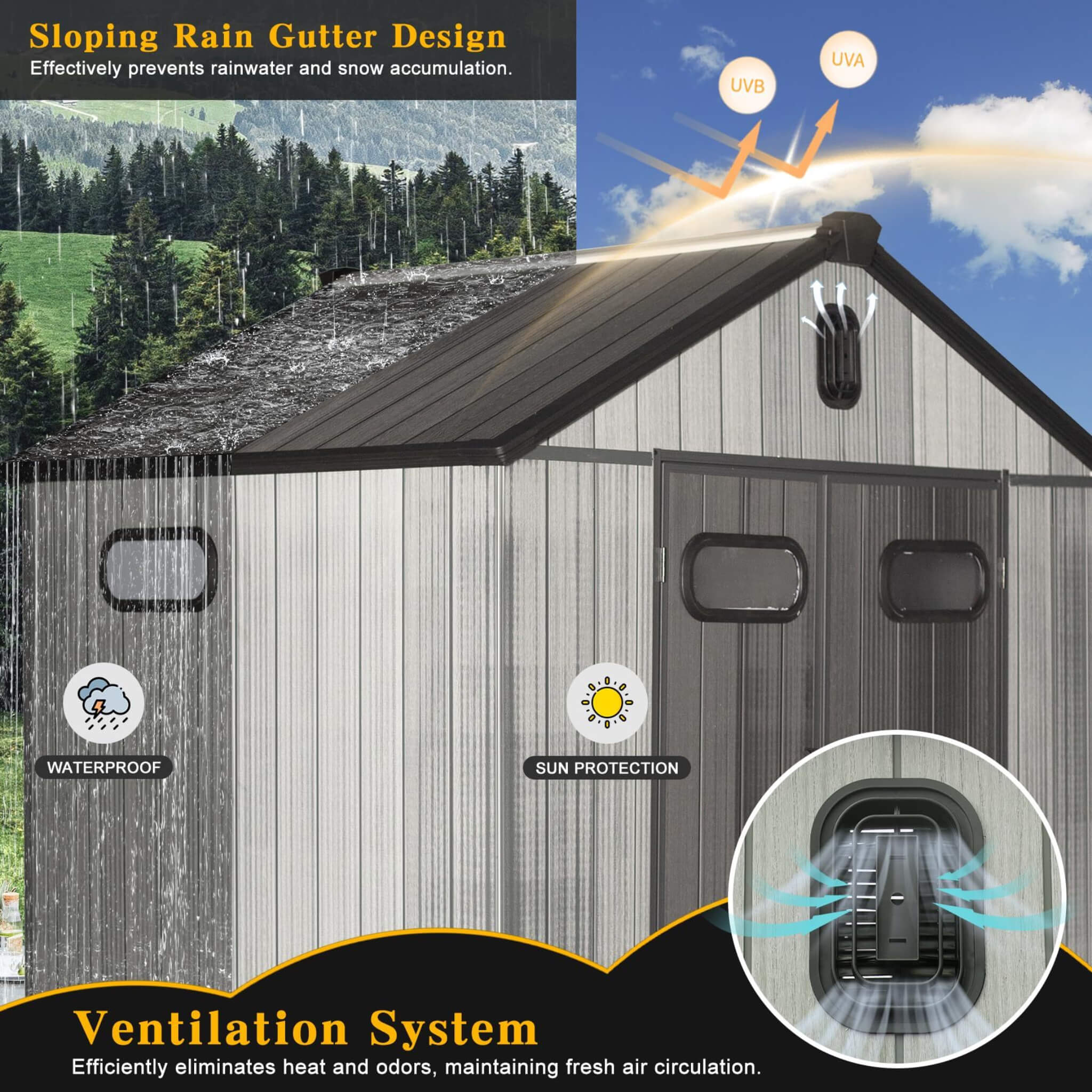 [06X08FT] Alora Heavy-Duty Outdoor All-Weather Resin Storage Shed With Lockable Doors, Windows, And Vents (SAK39874) - Image 4