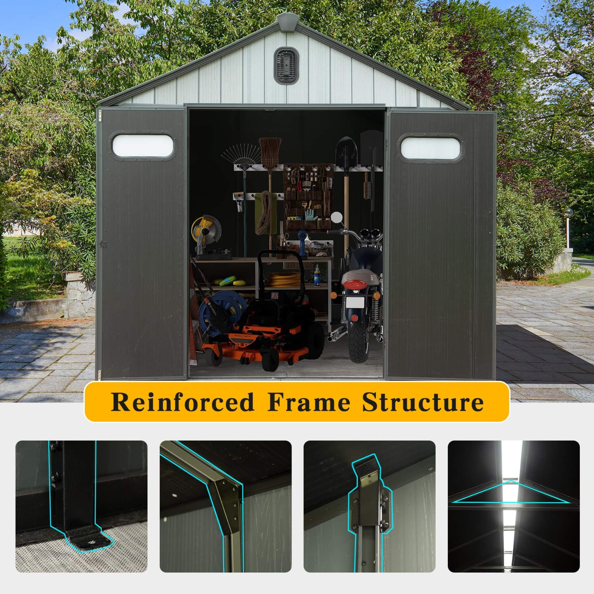 [06X08FT] Alora Heavy-Duty Outdoor All-Weather Resin Storage Shed With Lockable Doors, Windows, And Vents (SAK39874) - Image 6