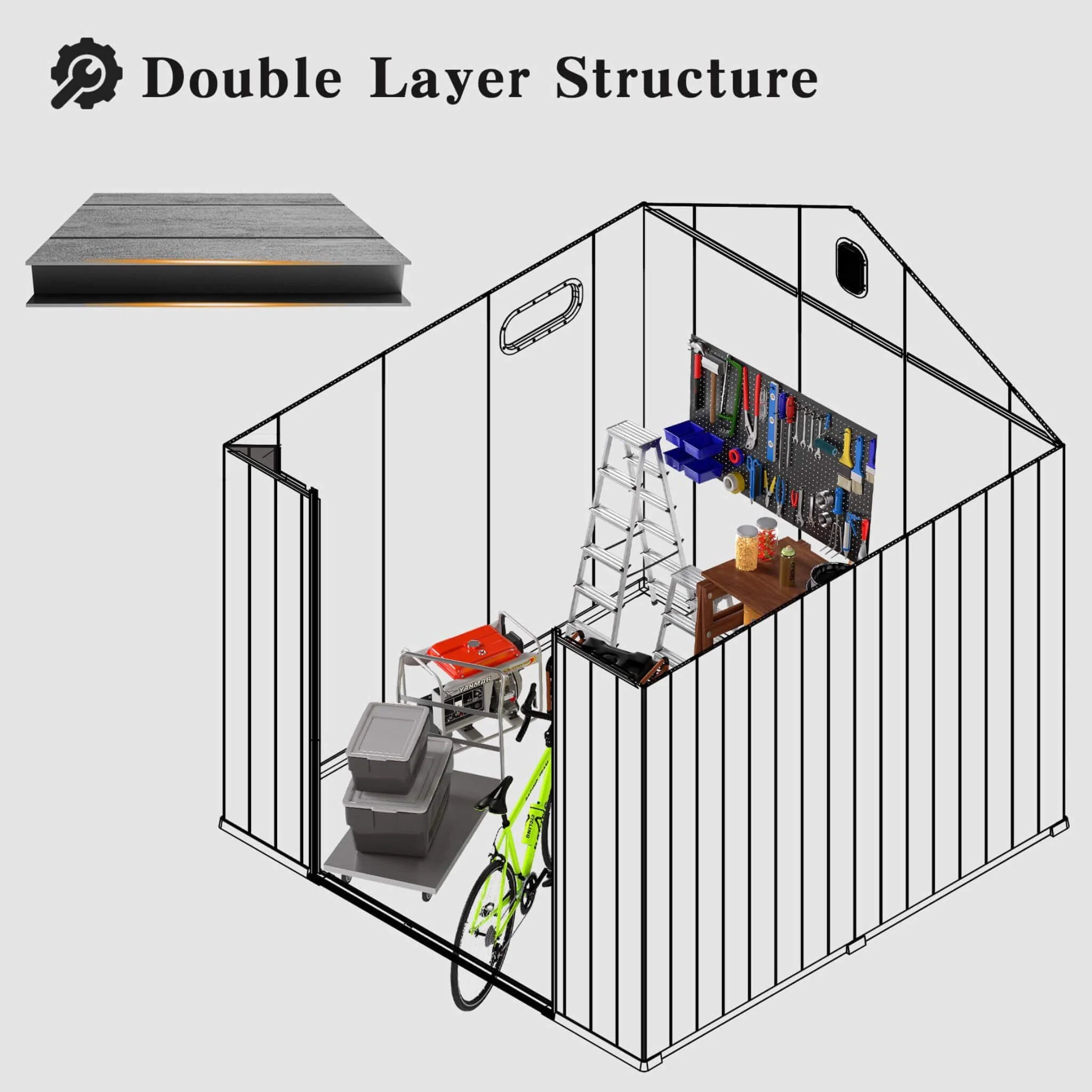[06X08FT] Alora Heavy-Duty Outdoor All-Weather Resin Storage Shed With Lockable Doors, Windows, And Vents (SAK39874) - Image 7