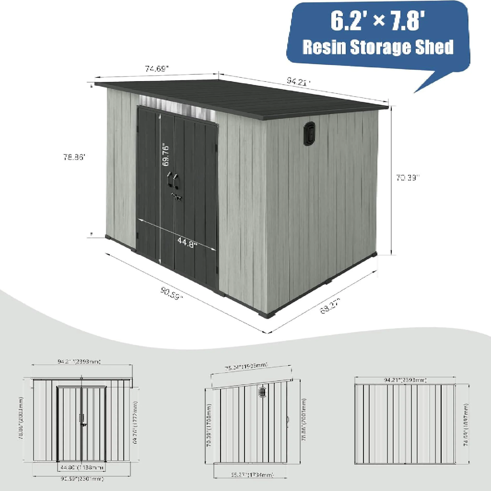 [06X08FT] Alora Outdoor Resin Storage Shed With Lockable Double Doors And Sloping Roof (SAK73286) - Image 10