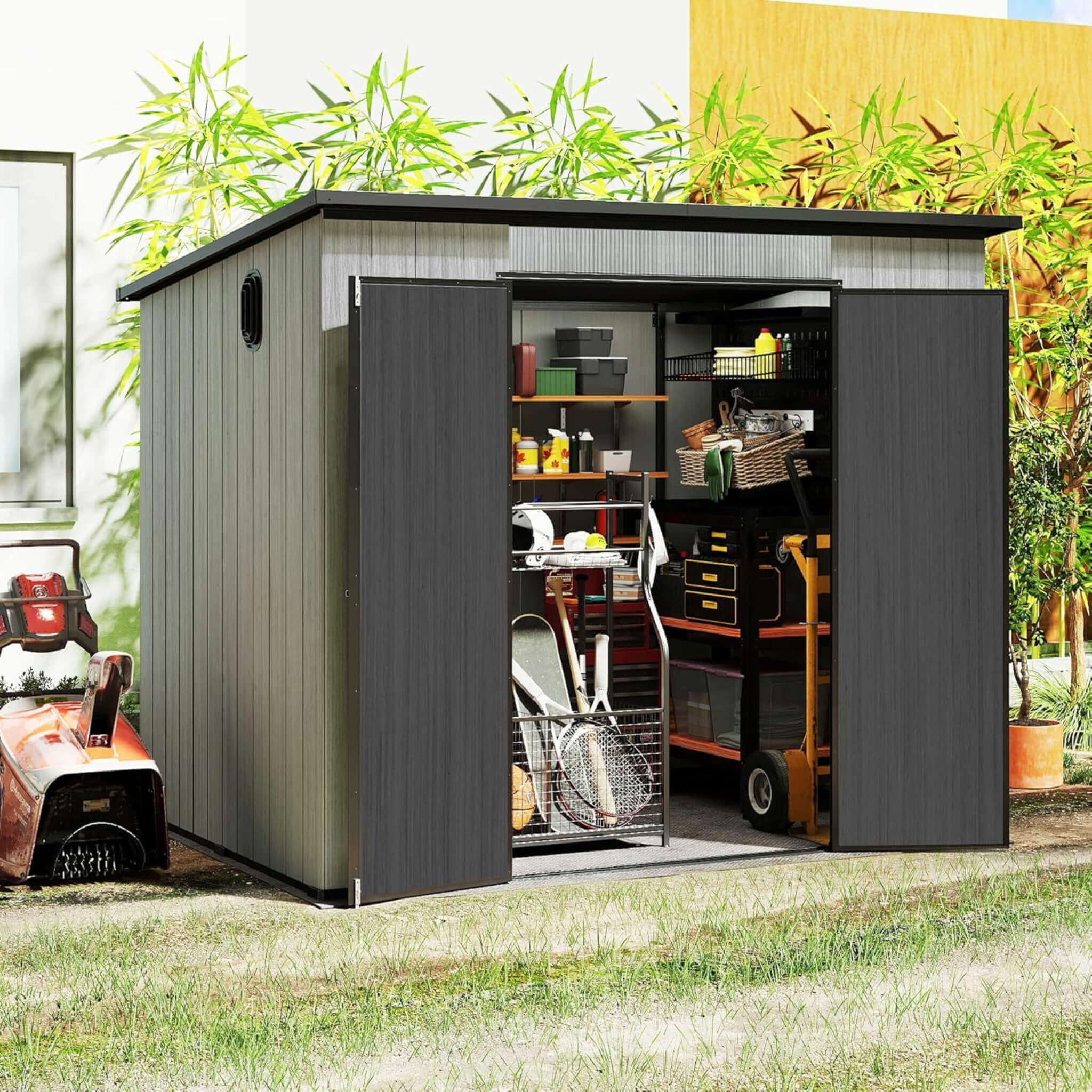[06X08FT] Alora Outdoor Resin Storage Shed With Lockable Double Doors And Sloping Roof (SAK73286) - Image 3