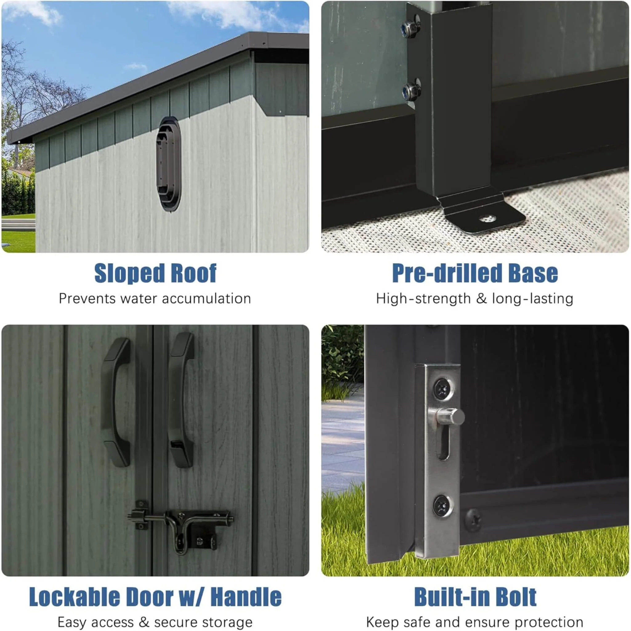 [06X08FT] Alora Outdoor Resin Storage Shed With Lockable Double Doors And Sloping Roof (SAK73286) - Image 4