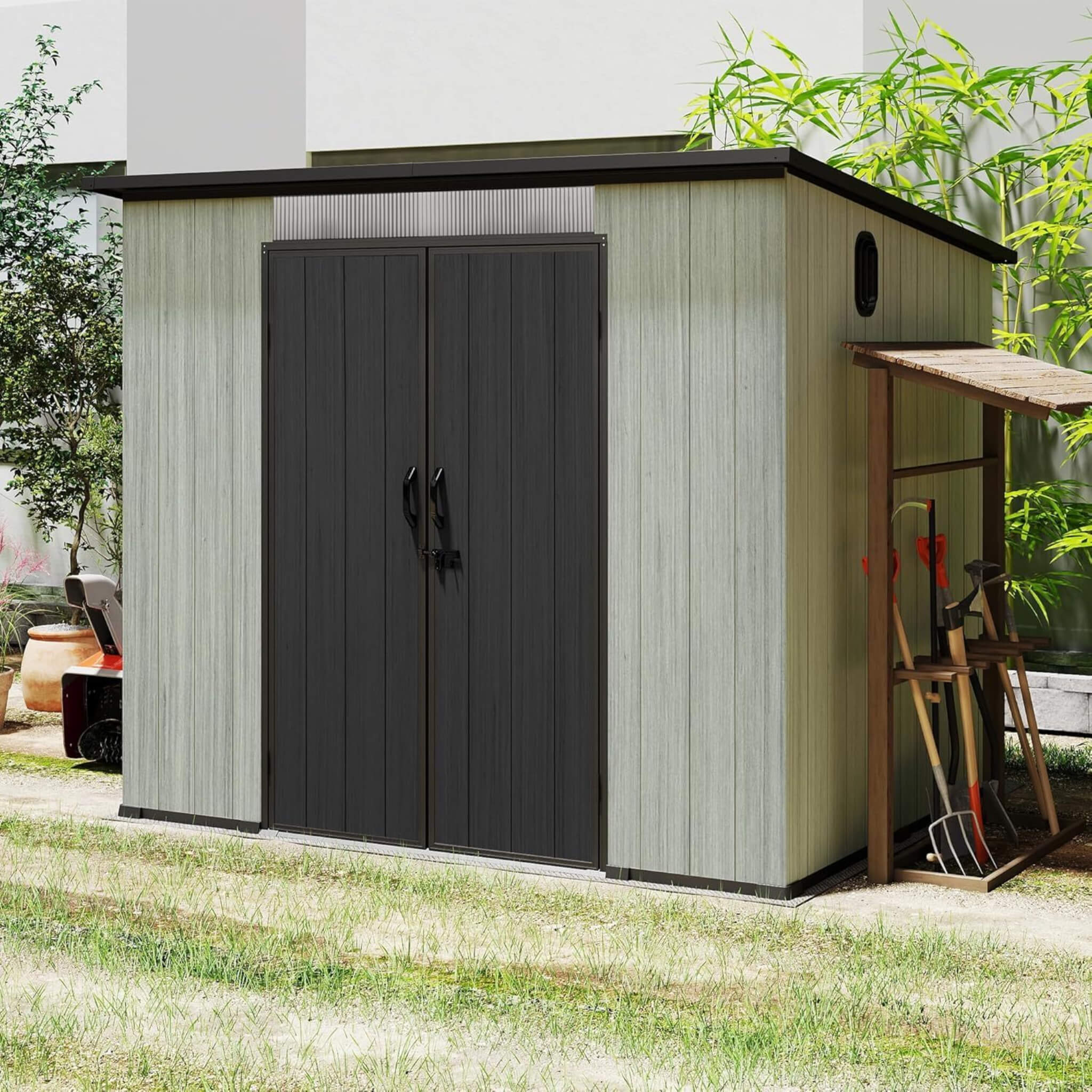 [06X08FT] Alora Outdoor Resin Storage Shed With Lockable Double Doors And Sloping Roof (SAK73286) - Image 5