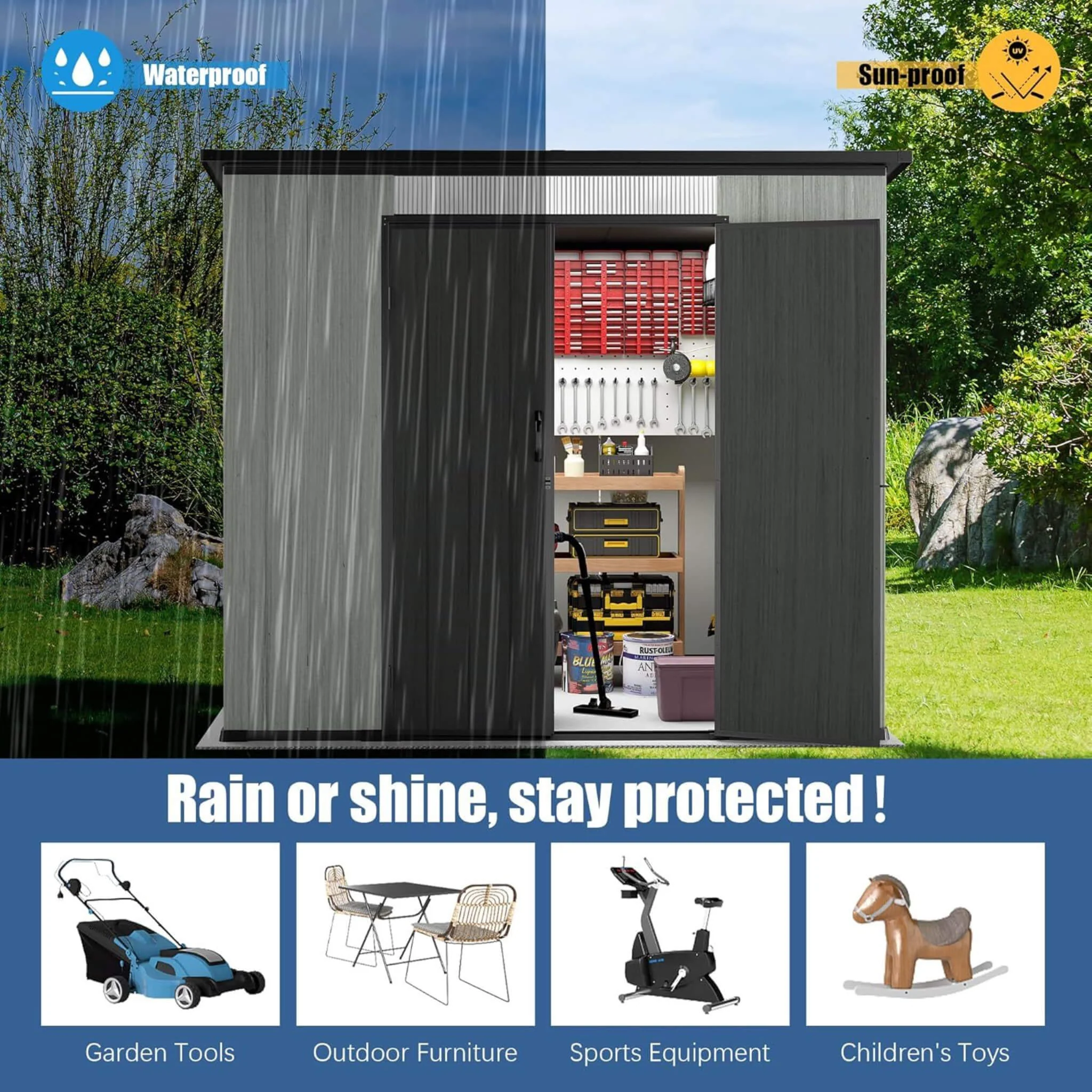 [06X08FT] Alora Outdoor Resin Storage Shed With Lockable Double Doors And Sloping Roof (SAK73286) - Image 9