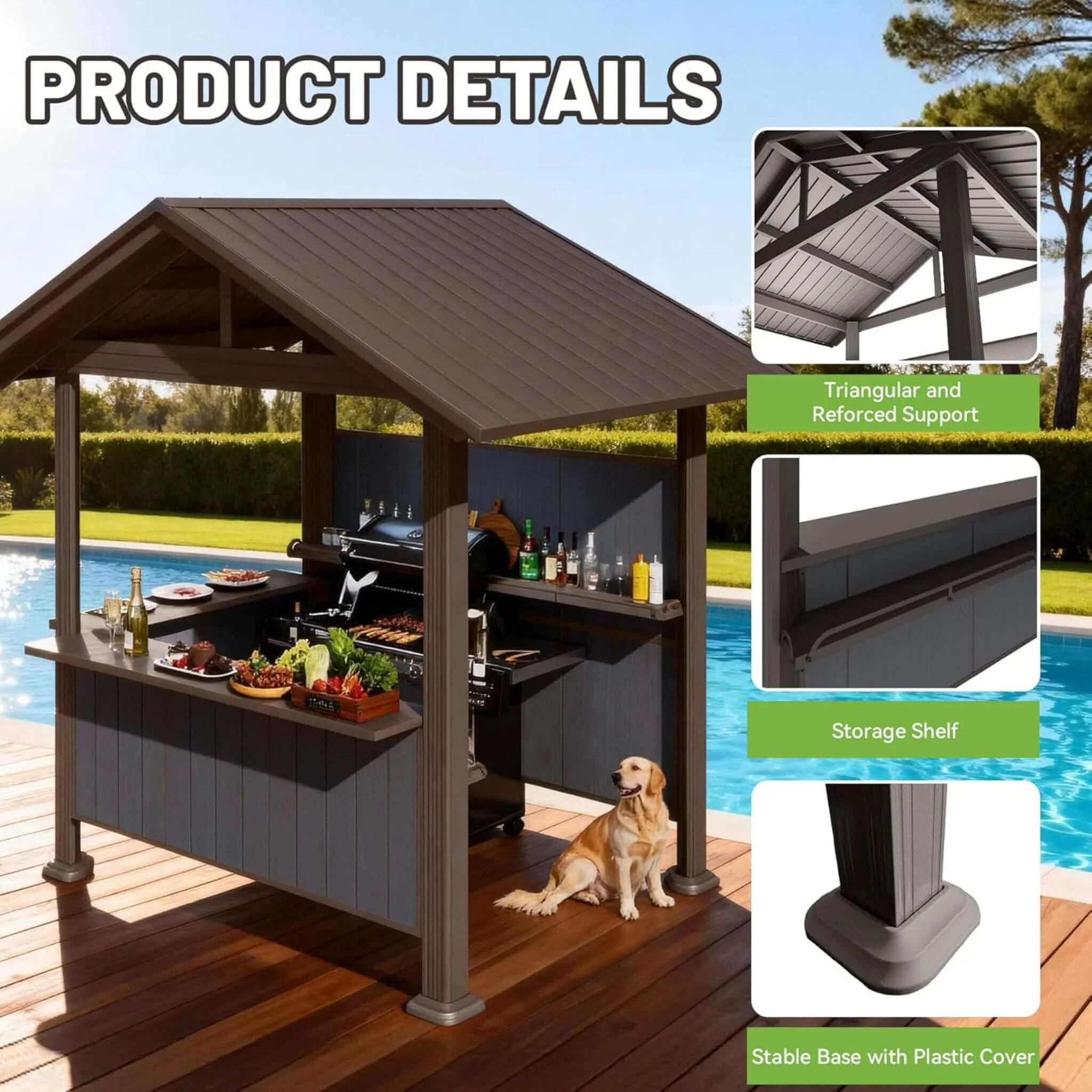 [06X09FT] Alora Heavy-Duty Gable Roof Hardtop Grill Gazebo (SAK49731) - Image 6