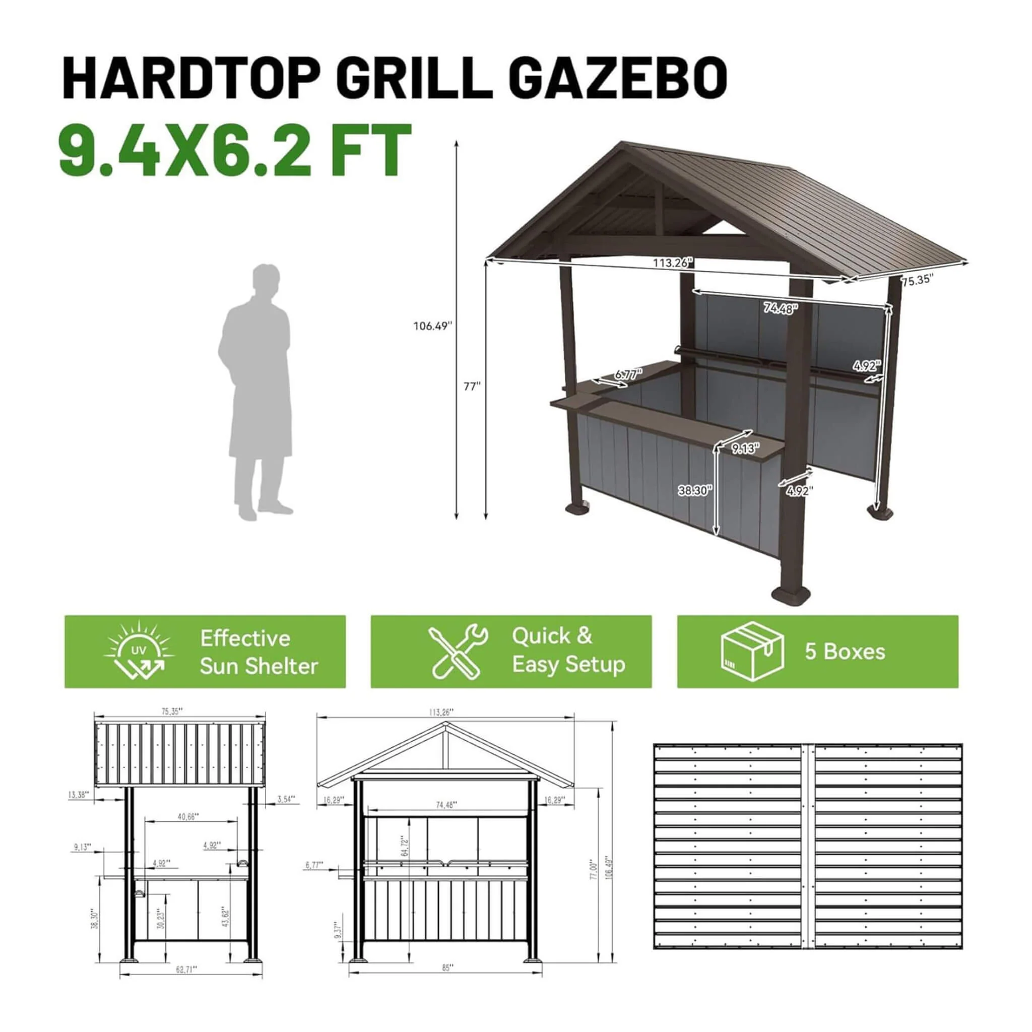 [06X09FT] Alora Heavy-Duty Gable Roof Hardtop Grill Gazebo (SAK49731) - Image 9