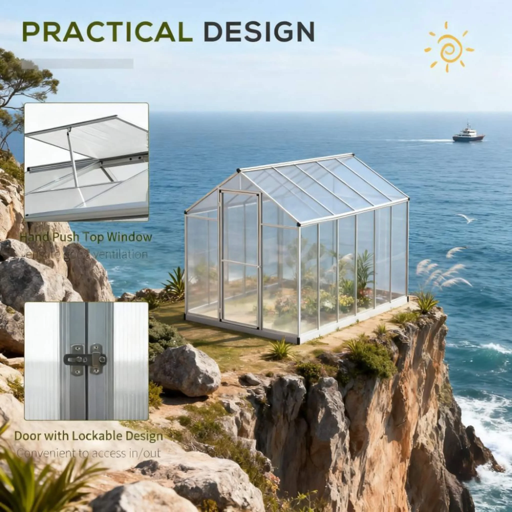 [06X10FT] Alora Large Walk-In Backyard Greenhouse W/ Rainwater Collection System And Roof Vent (SAK93581) - Image 3