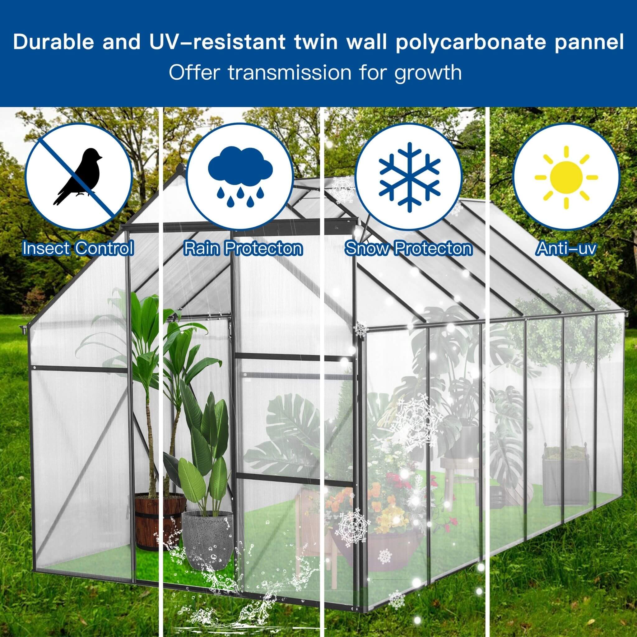 [06X12FT] Alora Heavy-Duty Black Polycarbonate Greenhouse With Raised Base And Anchor (SAK92451) - Image 3