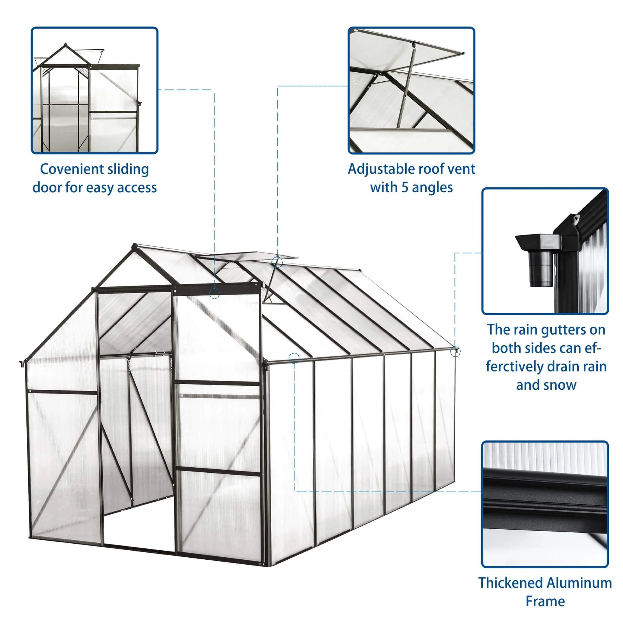 [06X12FT] Alora Heavy-Duty Black Polycarbonate Greenhouse With Raised Base And Anchor (SAK92451) - Image 6