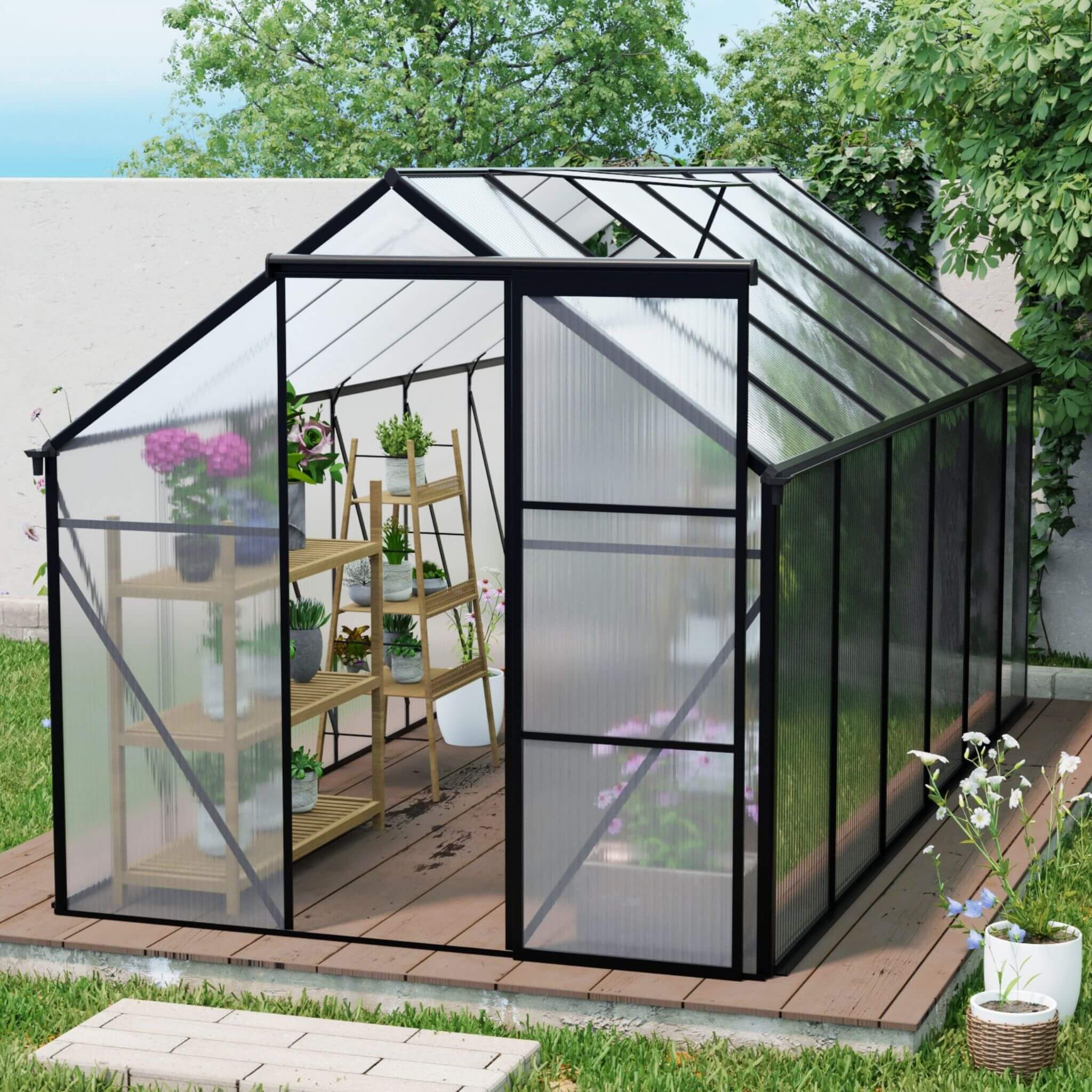 [06X12FT] Alora Heavy-Duty Black Polycarbonate Greenhouse With Raised Base And Anchor (SAK92451) - Image 9