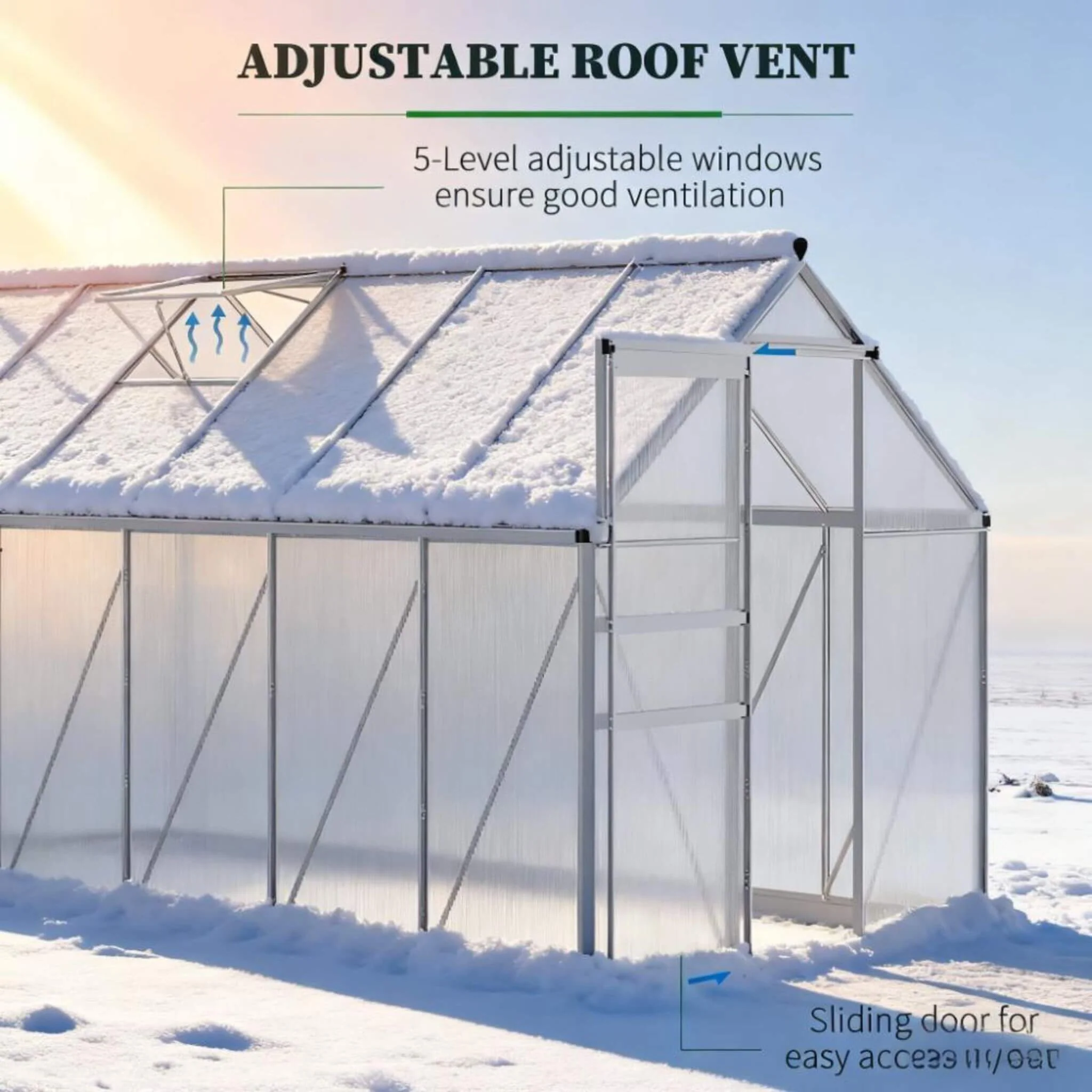 [06X12FT] Heavy-Duty Aluminum Walk-In Greenhouse With Rooftop Vent And Sliding Door (SAK69048) - Image 10