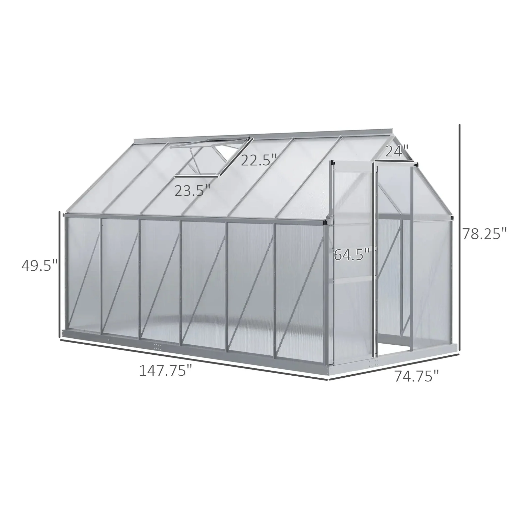[06X12FT] Heavy-Duty Aluminum Walk-In Greenhouse With Rooftop Vent And Sliding Door (SAK69048) - Image 11