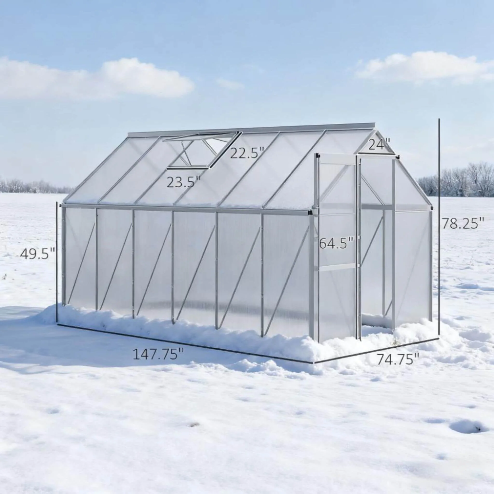 [06X12FT] Heavy-Duty Aluminum Walk-In Greenhouse With Rooftop Vent And Sliding Door (SAK69048) - Image 9