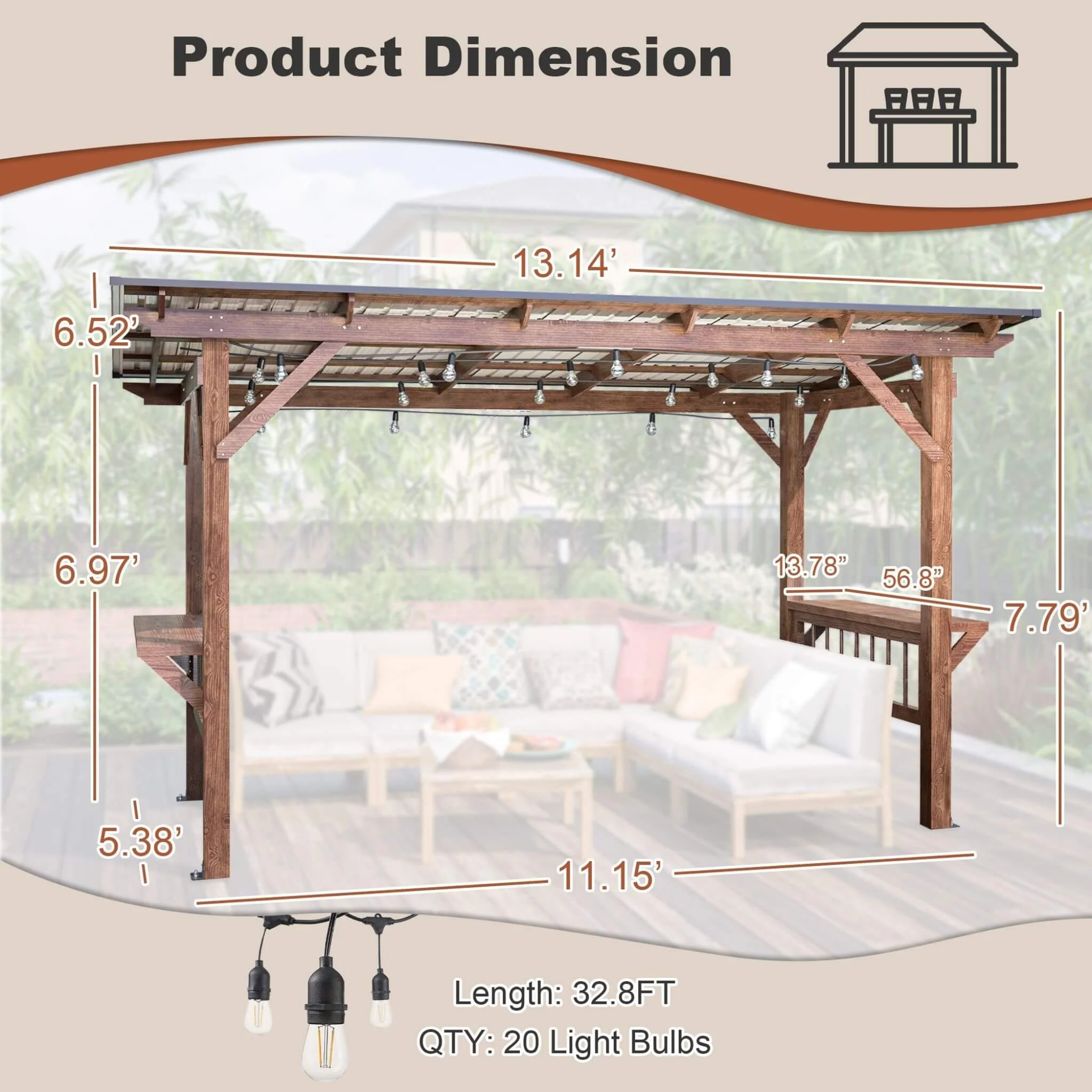 [06X13FT] Alora Durable Outdoor Hardtop BBQ Grill Shelter Gazebo With Shelves (SAK65420) - Image 14