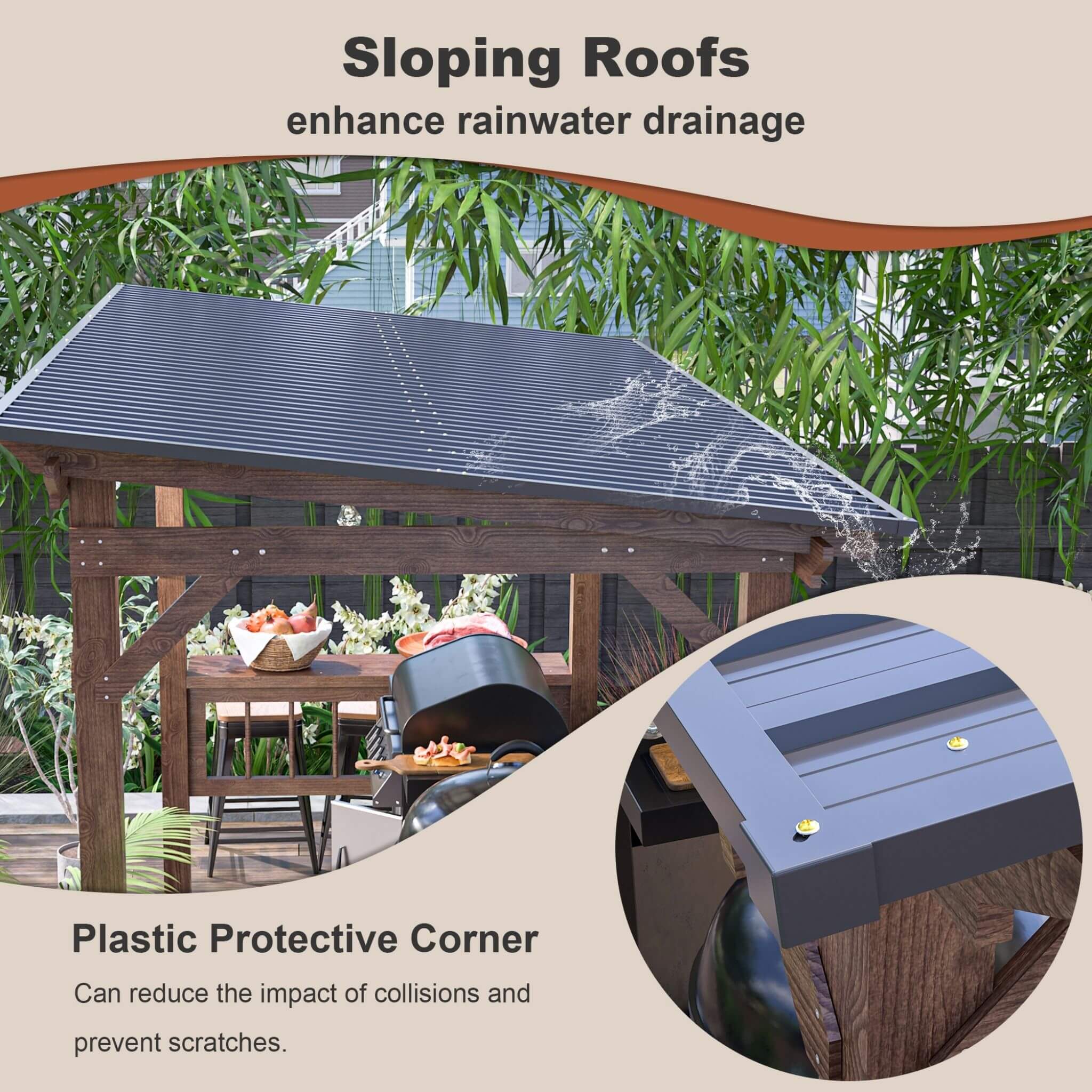 [06X13FT] Alora Durable Outdoor Hardtop BBQ Grill Shelter Gazebo With Shelves (SAK65420) - Image 6