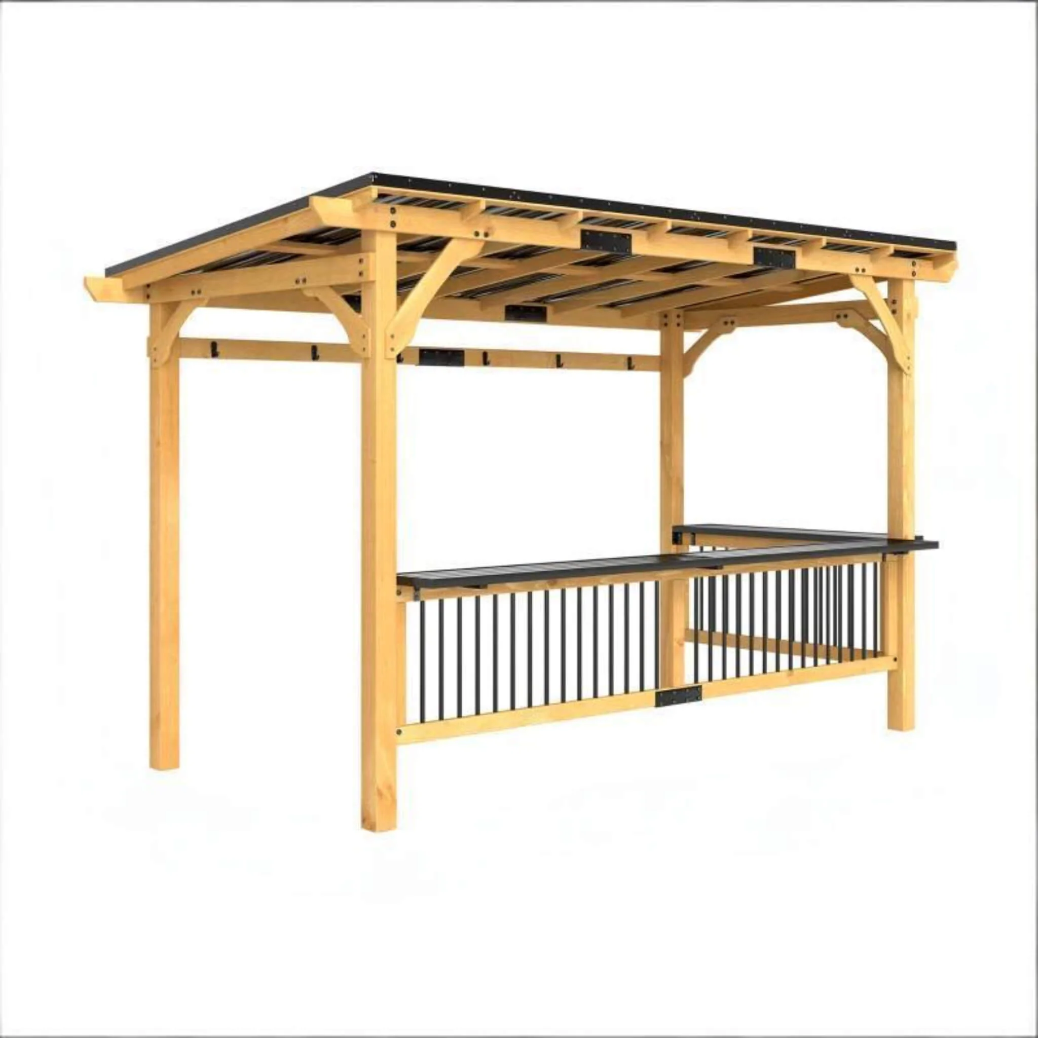 [06X13FT] Premium Outdoor Hardtop Wooden BBQ Grill Gazebo (SAK97420) - Image 3