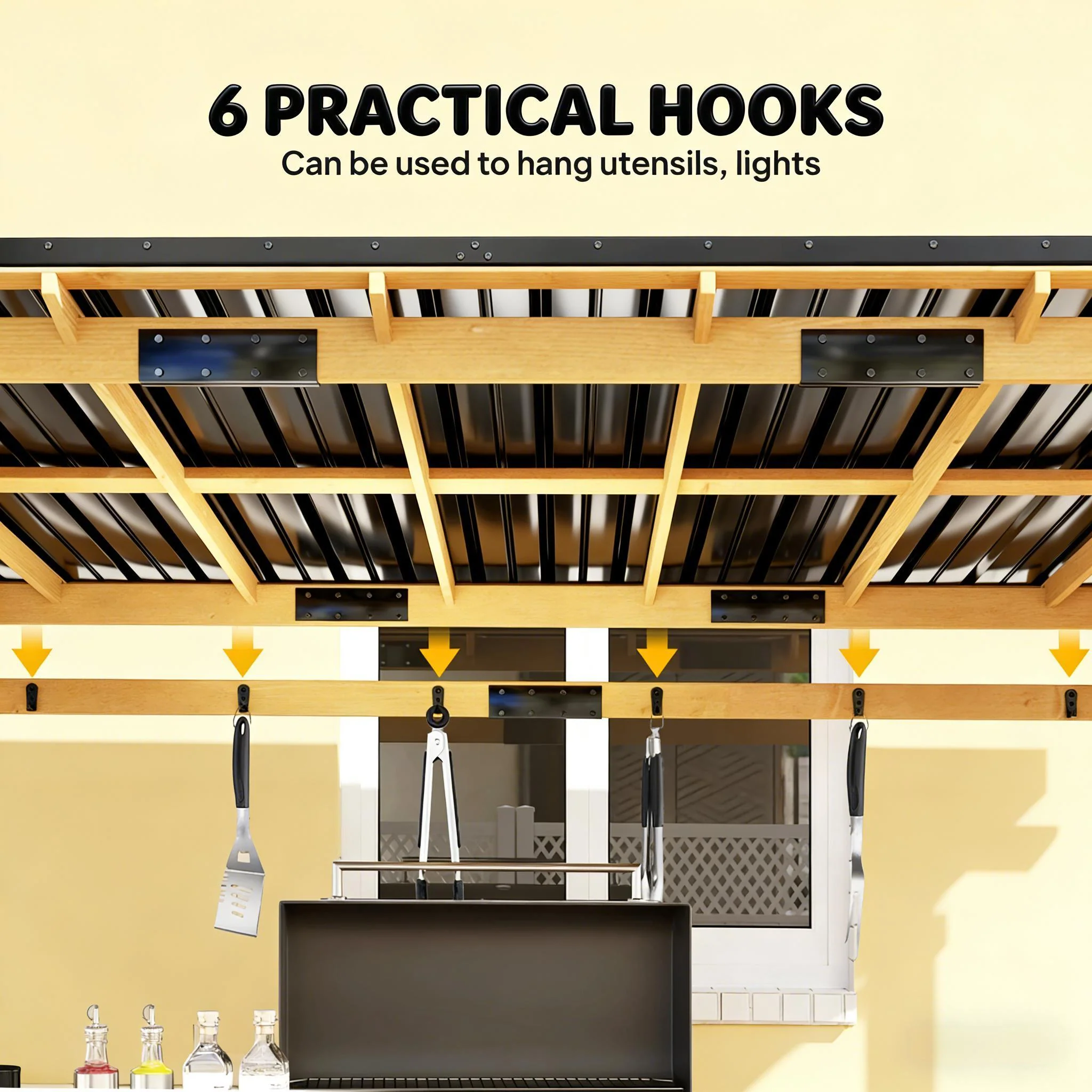 [06X13FT] Premium Outdoor Hardtop Wooden BBQ Grill Gazebo (SAK97420) - Image 4