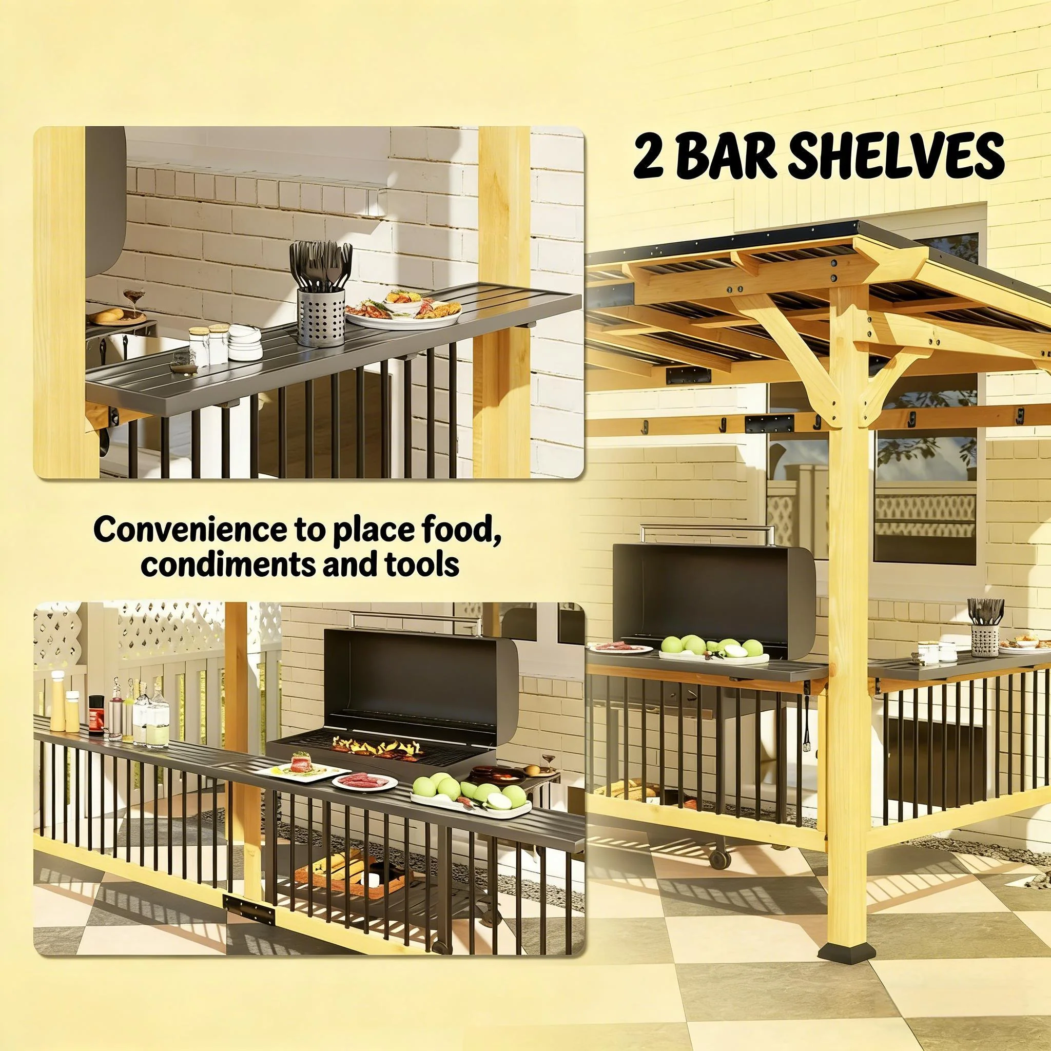 [06X13FT] Premium Outdoor Hardtop Wooden BBQ Grill Gazebo (SAK97420) - Image 7