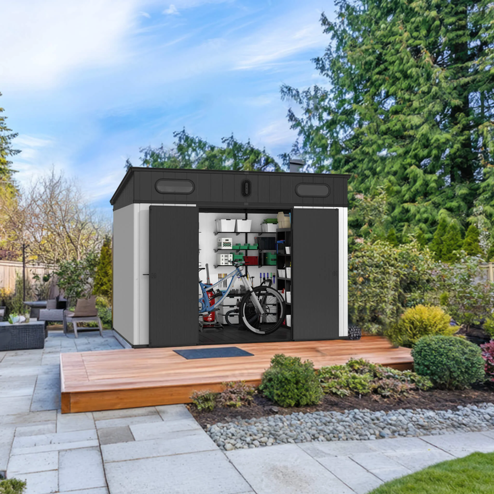 [07X10FT] Alora Heavy-Duty Weather-Resistant Steel-Reinforced Plastic Storage Shed With Floor (SAK93148) - Image 3