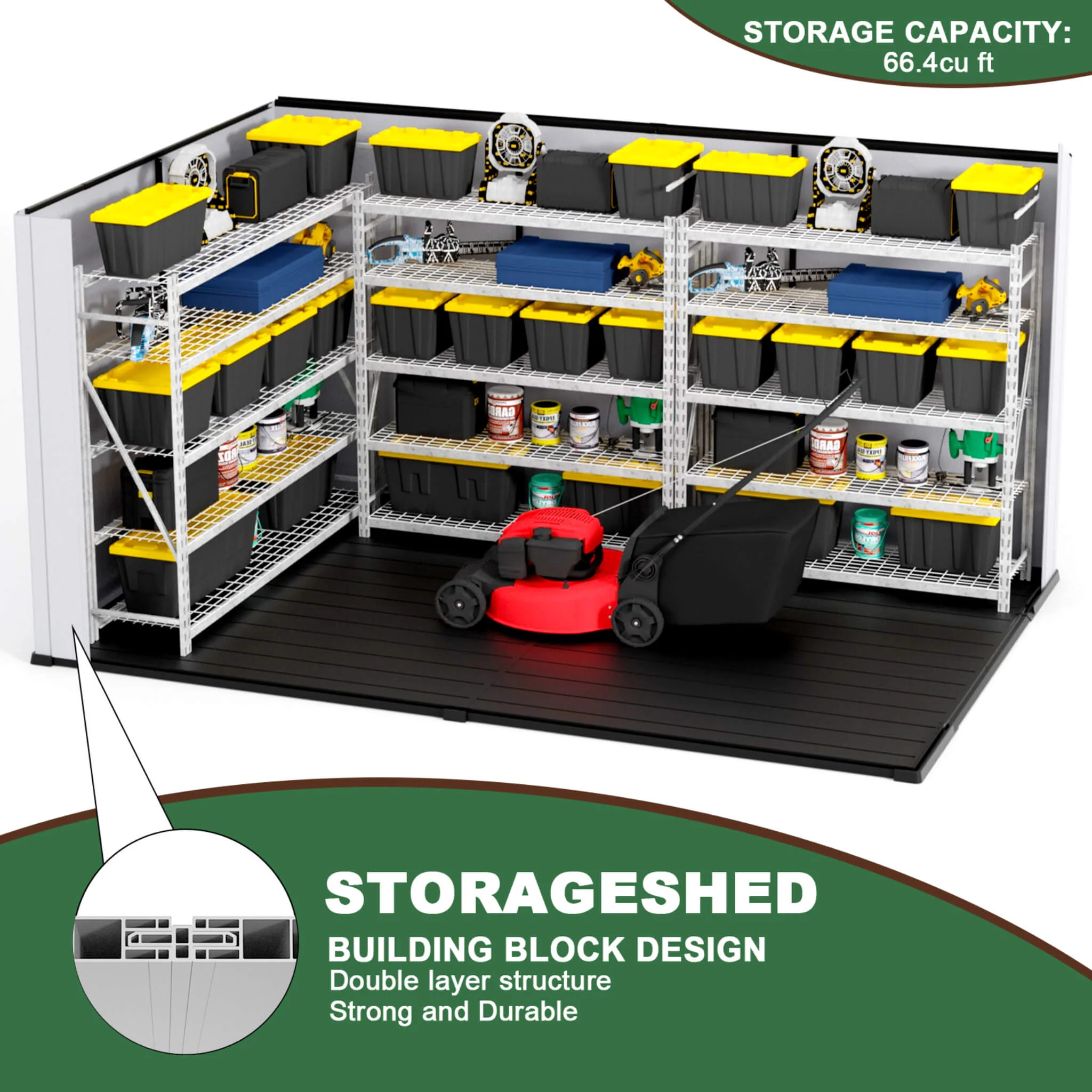 [07X10FT] Alora Heavy-Duty Weather-Resistant Steel-Reinforced Plastic Storage Shed With Floor (SAK93148) - Image 4