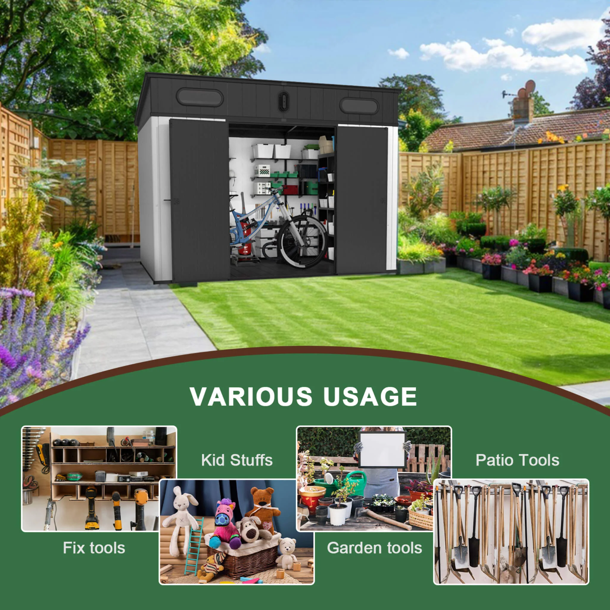 [07X10FT] Alora Heavy-Duty Weather-Resistant Steel-Reinforced Plastic Storage Shed With Floor (SAK93148) - Image 5