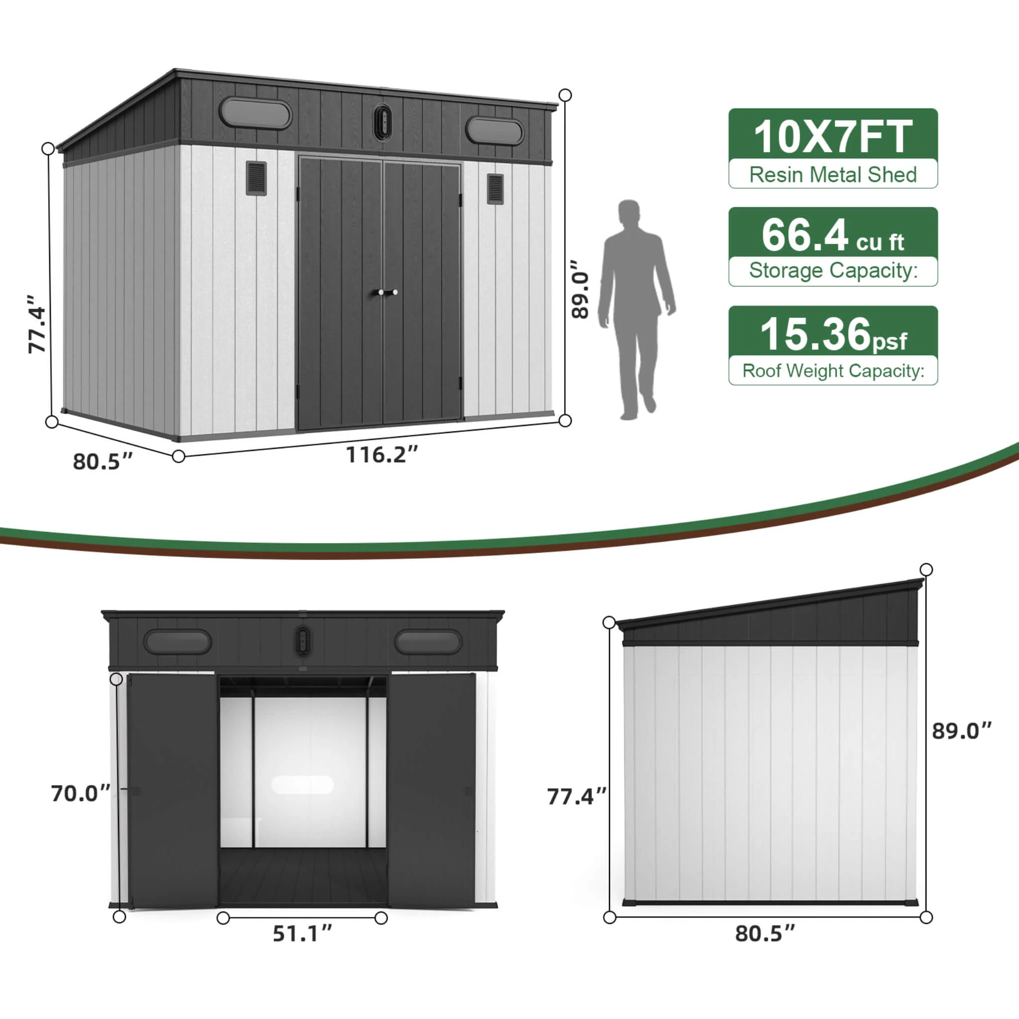 [07X10FT] Alora Heavy-Duty Weather-Resistant Steel-Reinforced Plastic Storage Shed With Floor (SAK93148) - Image 8
