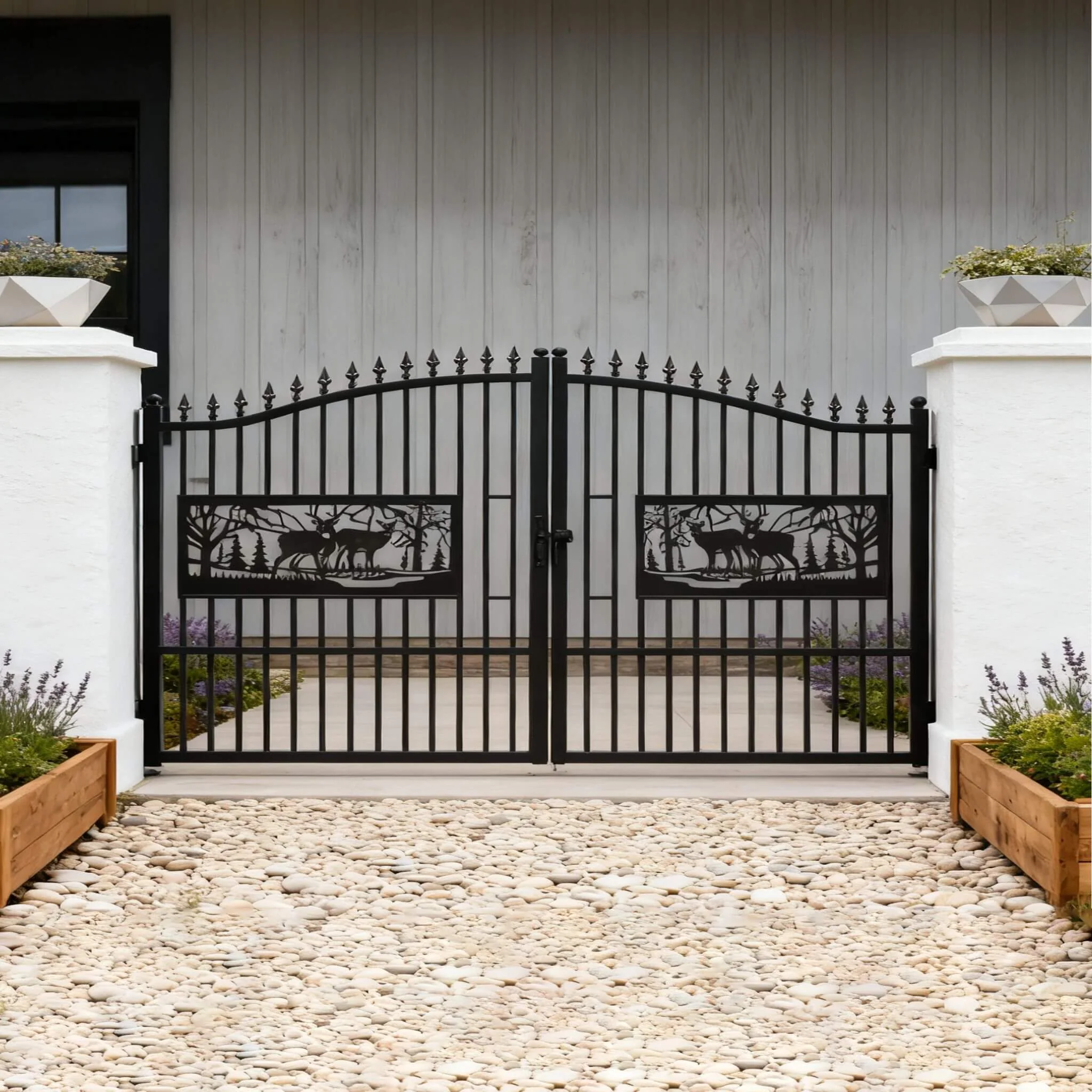 [07X20FT] Heavy-Duty Deer Motif Style Bi-Parting Galvanized Steel Driveway Entrance Gate (SAK68731) - Image 3