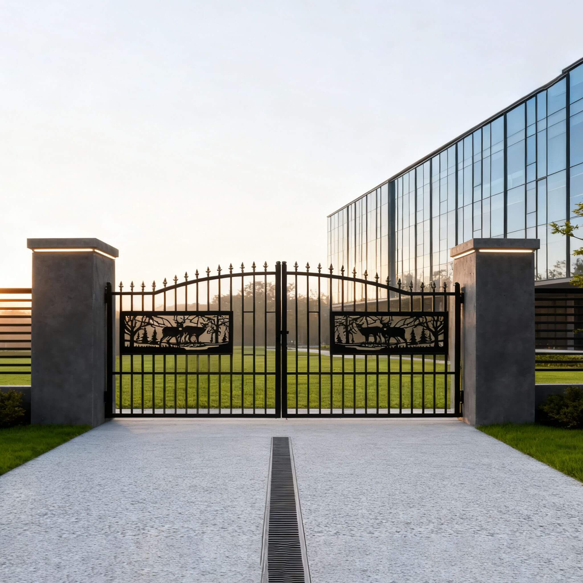 [07X20FT] Heavy-Duty Deer Motif Style Bi-Parting Galvanized Steel Driveway Entrance Gate (SAK68731) - Image 5