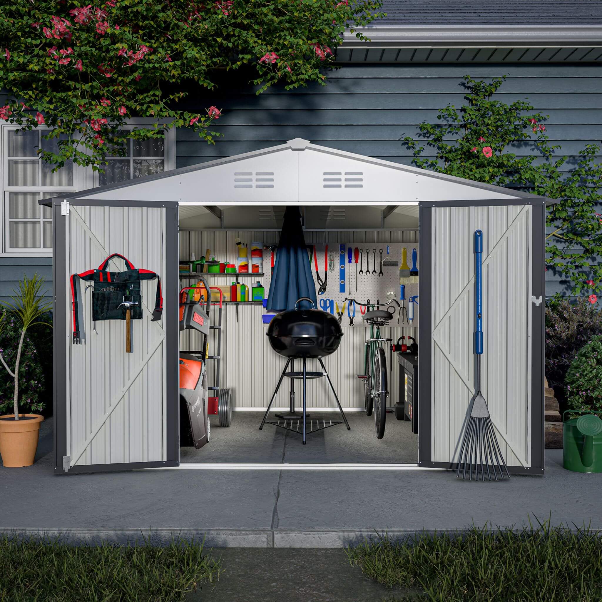 [08X10FT] Alora Heavy-Duty Outdoor All-Weather Metal Garden Tool Shed (SAK28501) - Image 10