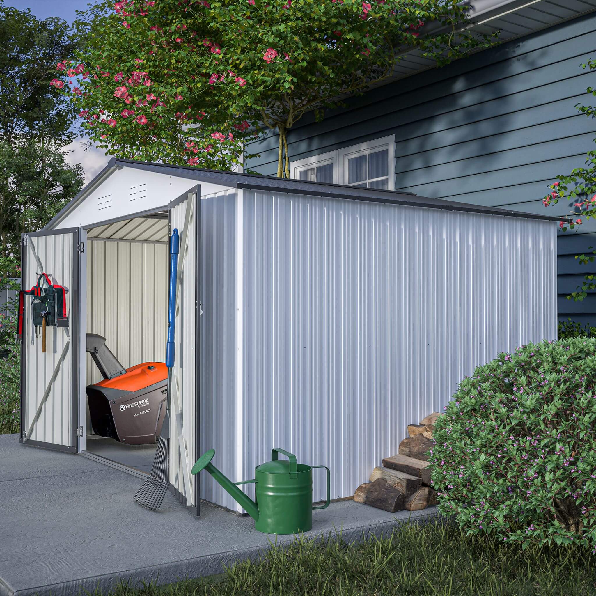 [08X10FT] Alora Heavy-Duty Outdoor All-Weather Metal Garden Tool Shed (SAK28501) - Image 11