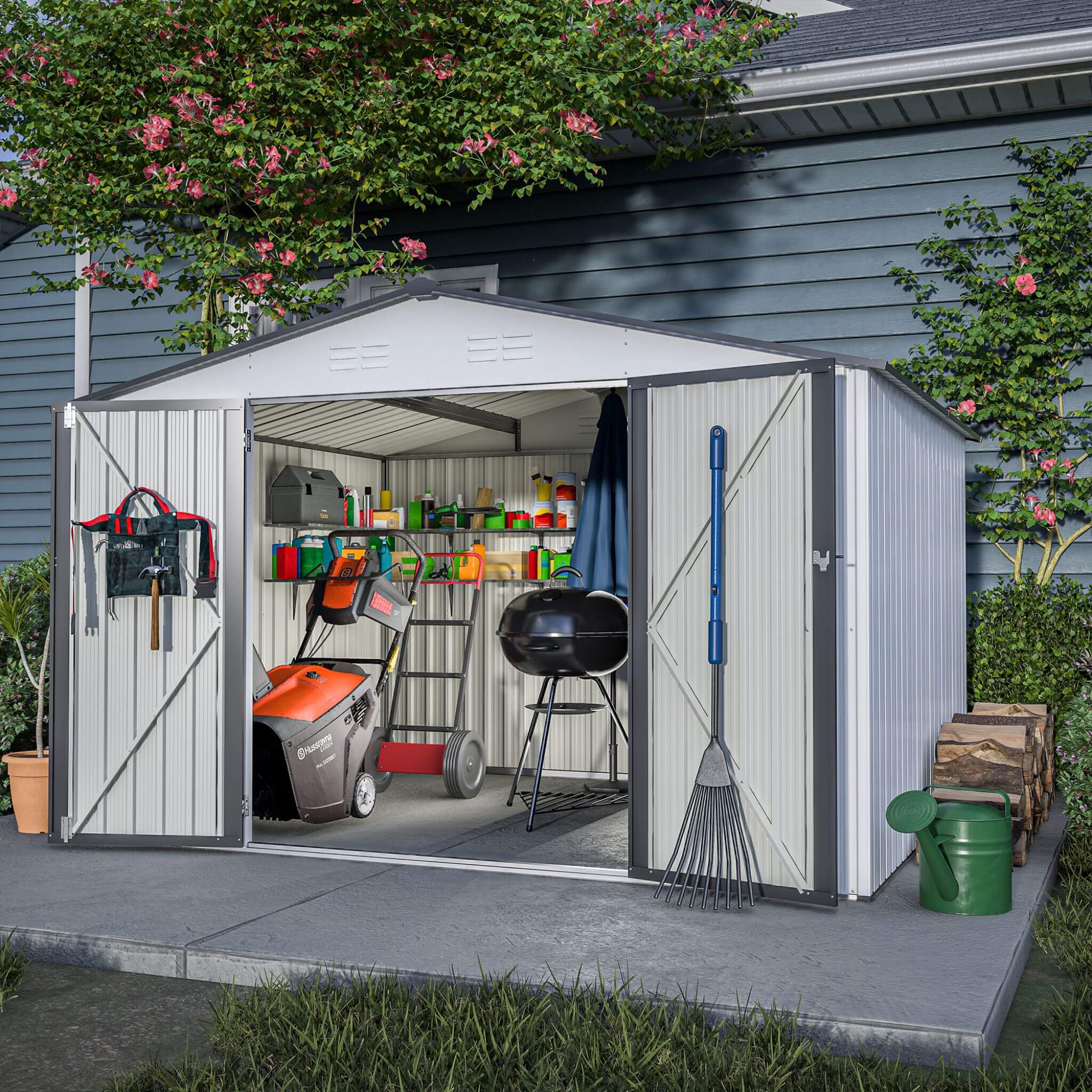 [08X10FT] Alora Heavy-Duty Outdoor All-Weather Metal Garden Tool Shed (SAK28501) - Image 12