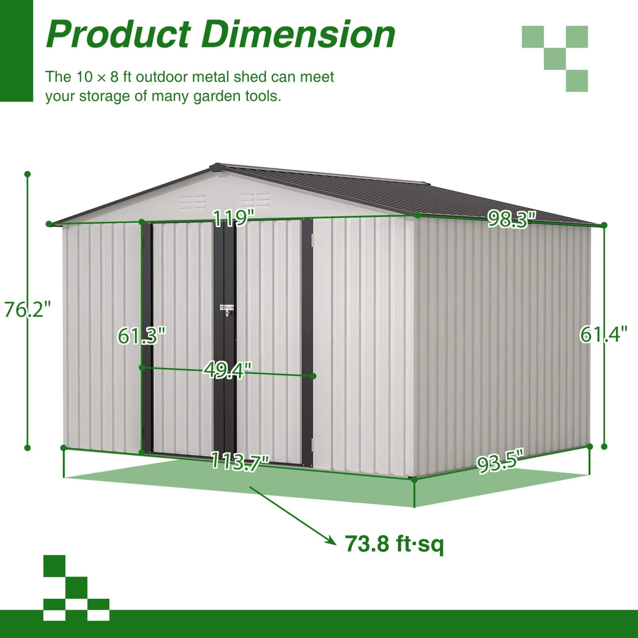 [08X10FT] Alora Heavy-Duty Outdoor All-Weather Metal Garden Tool Shed (SAK28501) - Image 13