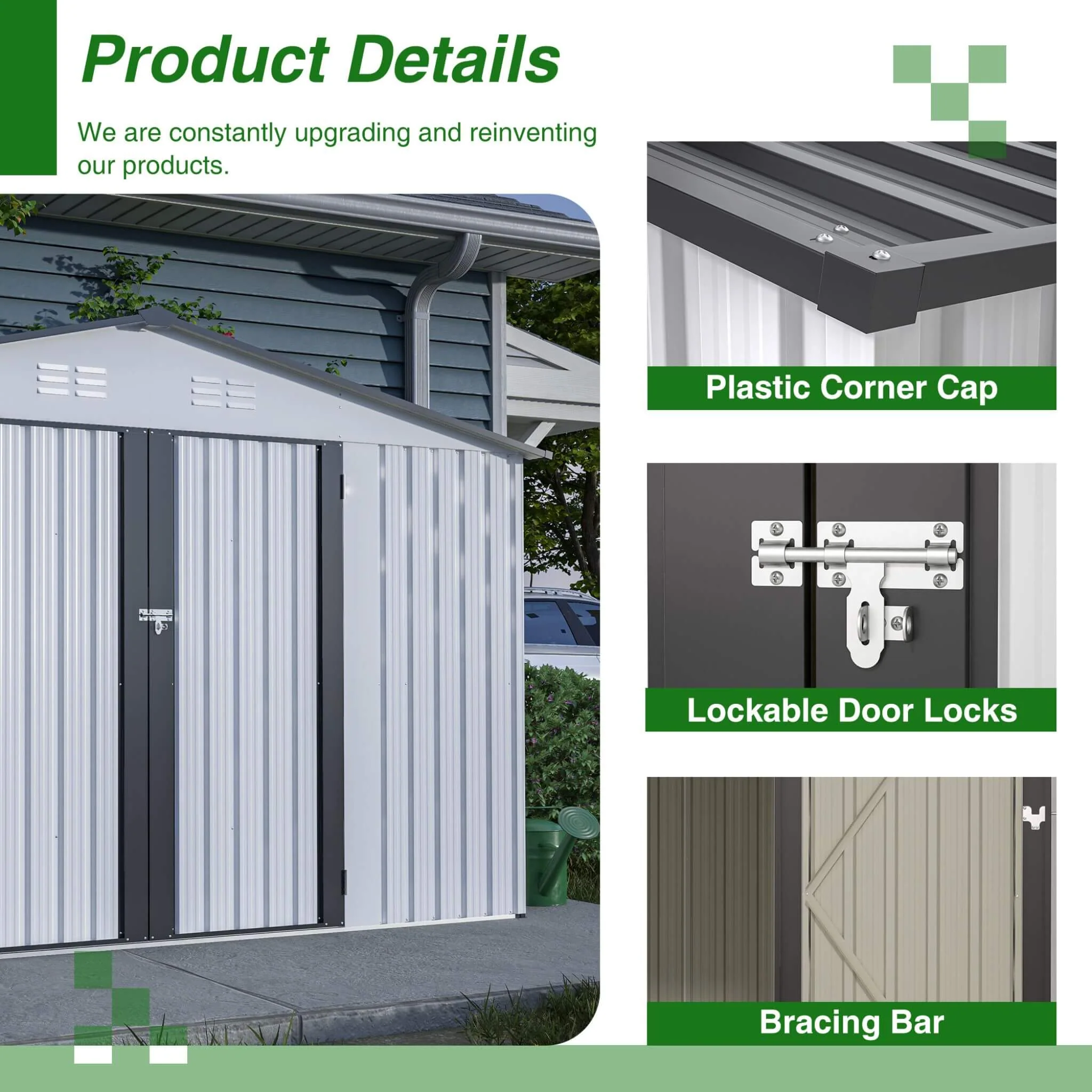 [08X10FT] Alora Heavy-Duty Outdoor All-Weather Metal Garden Tool Shed (SAK28501) - Image 3