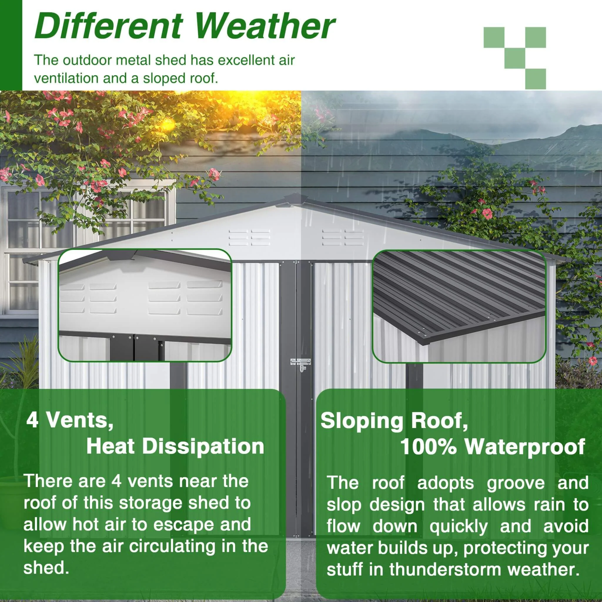 [08X10FT] Alora Heavy-Duty Outdoor All-Weather Metal Garden Tool Shed (SAK28501) - Image 4