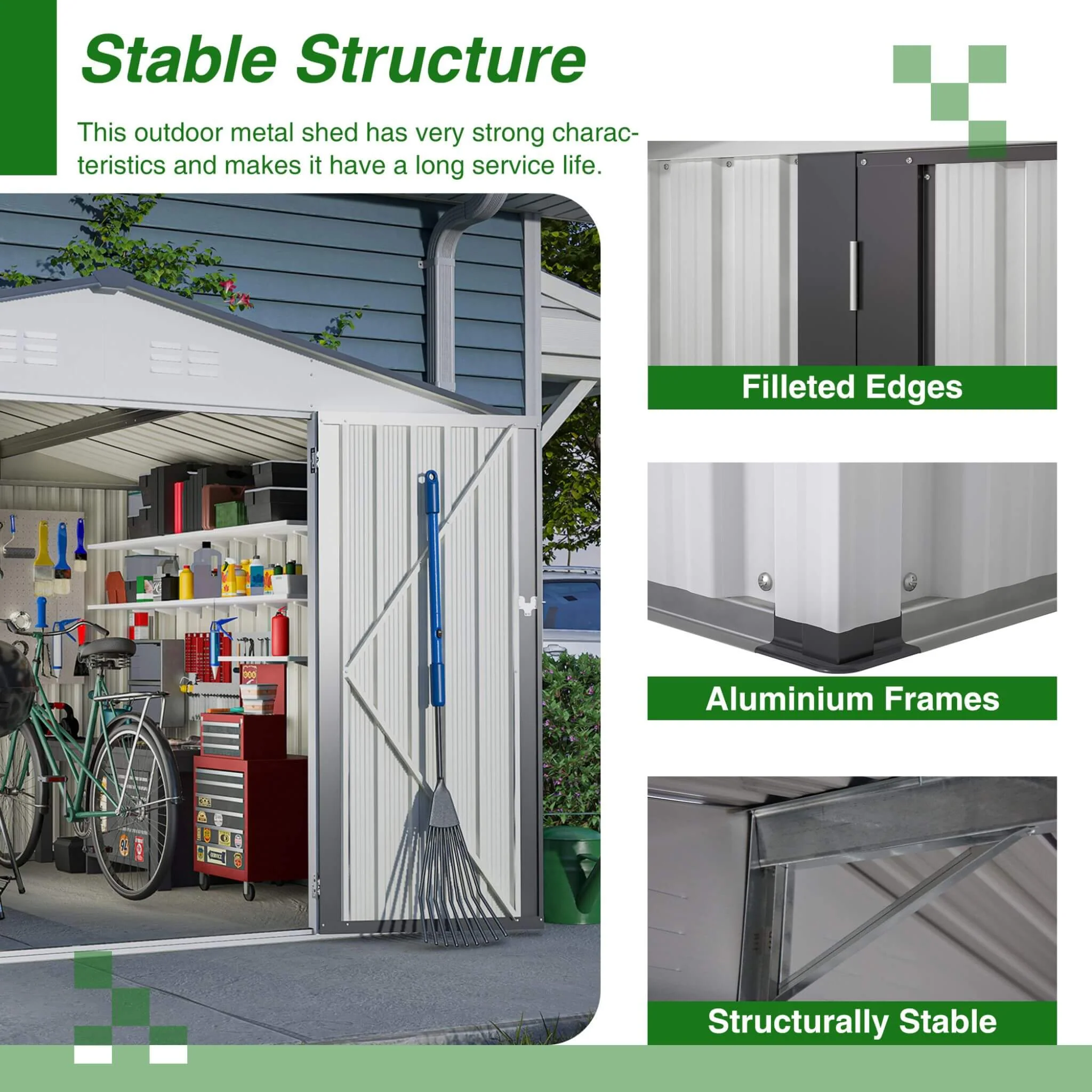 [08X10FT] Alora Heavy-Duty Outdoor All-Weather Metal Garden Tool Shed (SAK28501) - Image 5