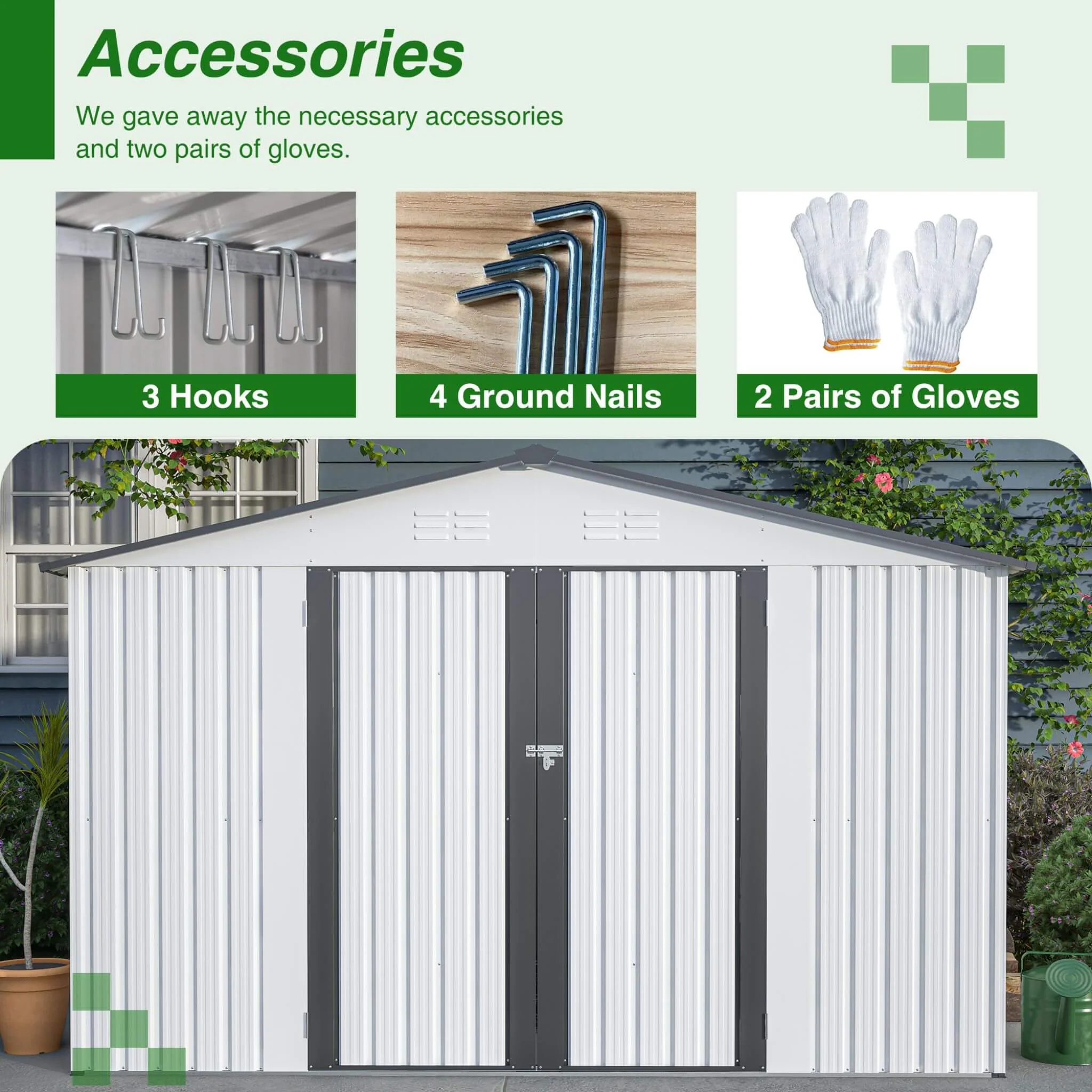 [08X10FT] Alora Heavy-Duty Outdoor All-Weather Metal Garden Tool Shed (SAK28501) - Image 6