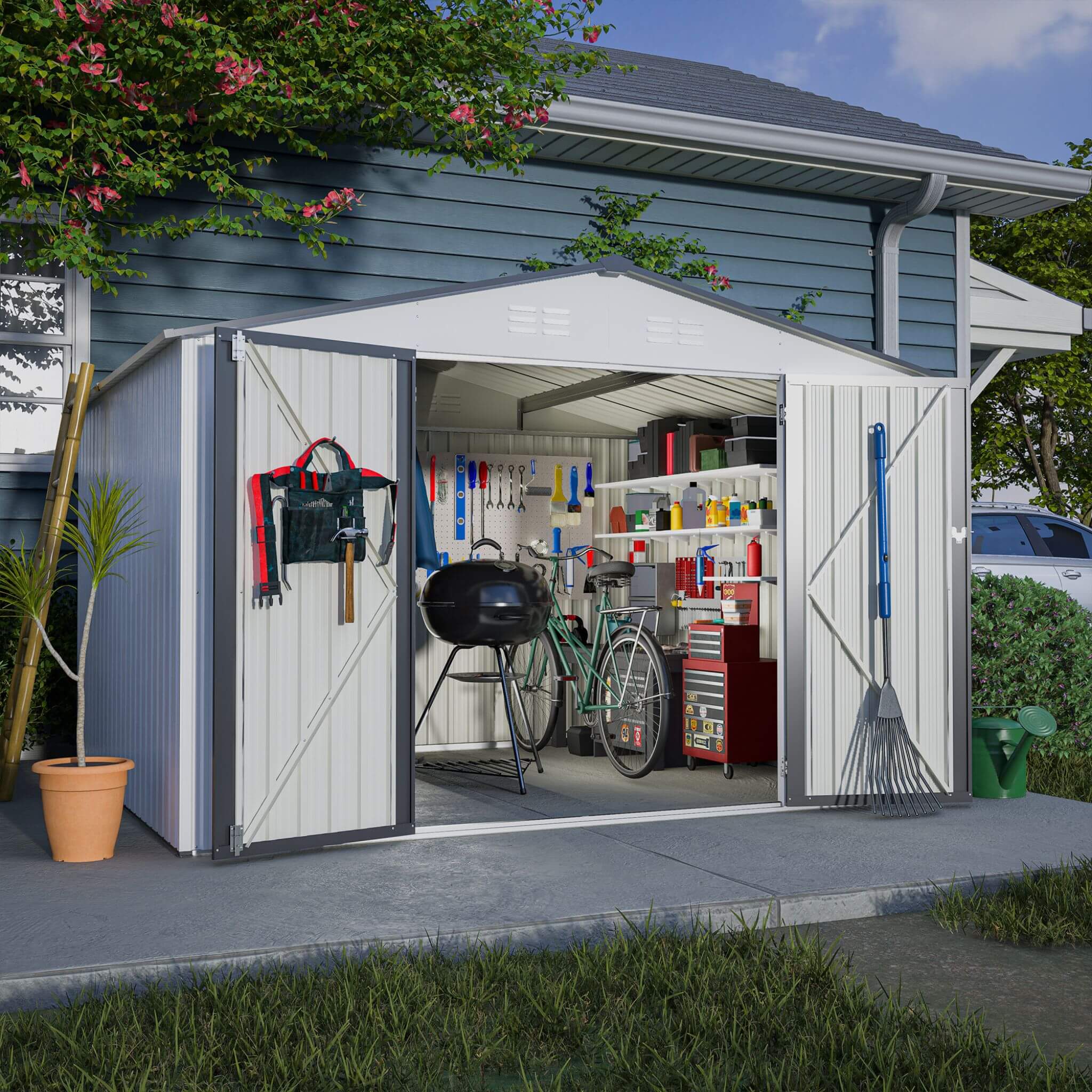 [08X10FT] Alora Heavy-Duty Outdoor All-Weather Metal Garden Tool Shed (SAK28501) - Image 8