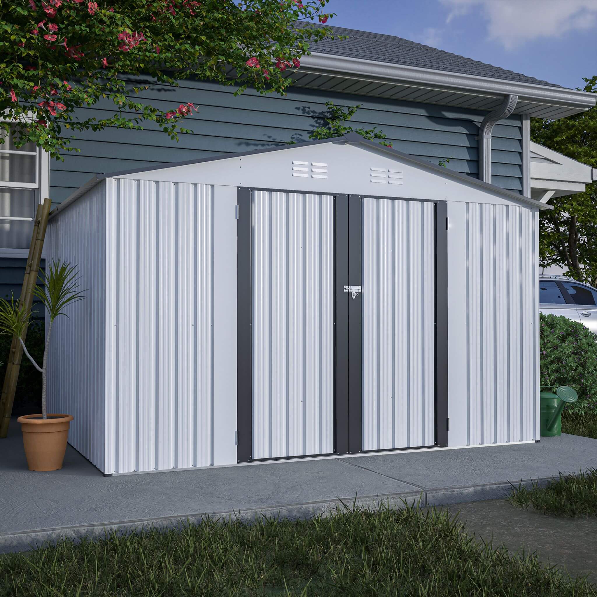 [08X10FT] Alora Heavy-Duty Outdoor All-Weather Metal Garden Tool Shed (SAK28501) - Image 9