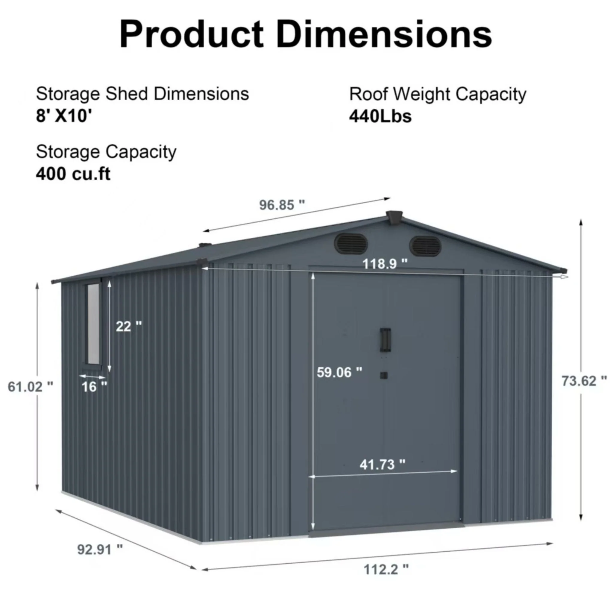 [08X10FT] Large Outdoor Metal Backyard Garden Storage Tool Shed With Window And Lockable Doors (SAK68140) - Image 12