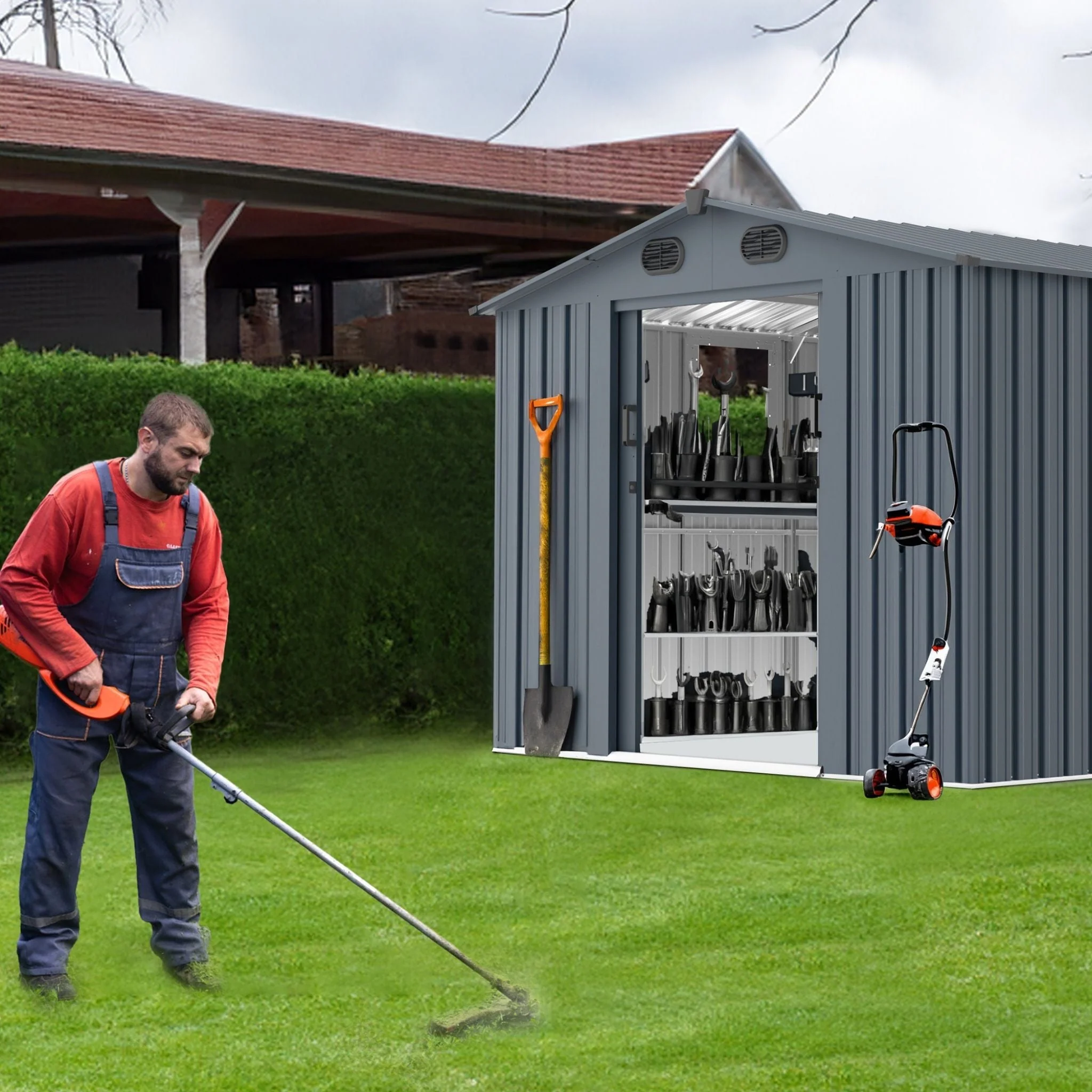 [08X10FT] Large Outdoor Metal Backyard Garden Storage Tool Shed With Window And Lockable Doors (SAK68140) - Image 3