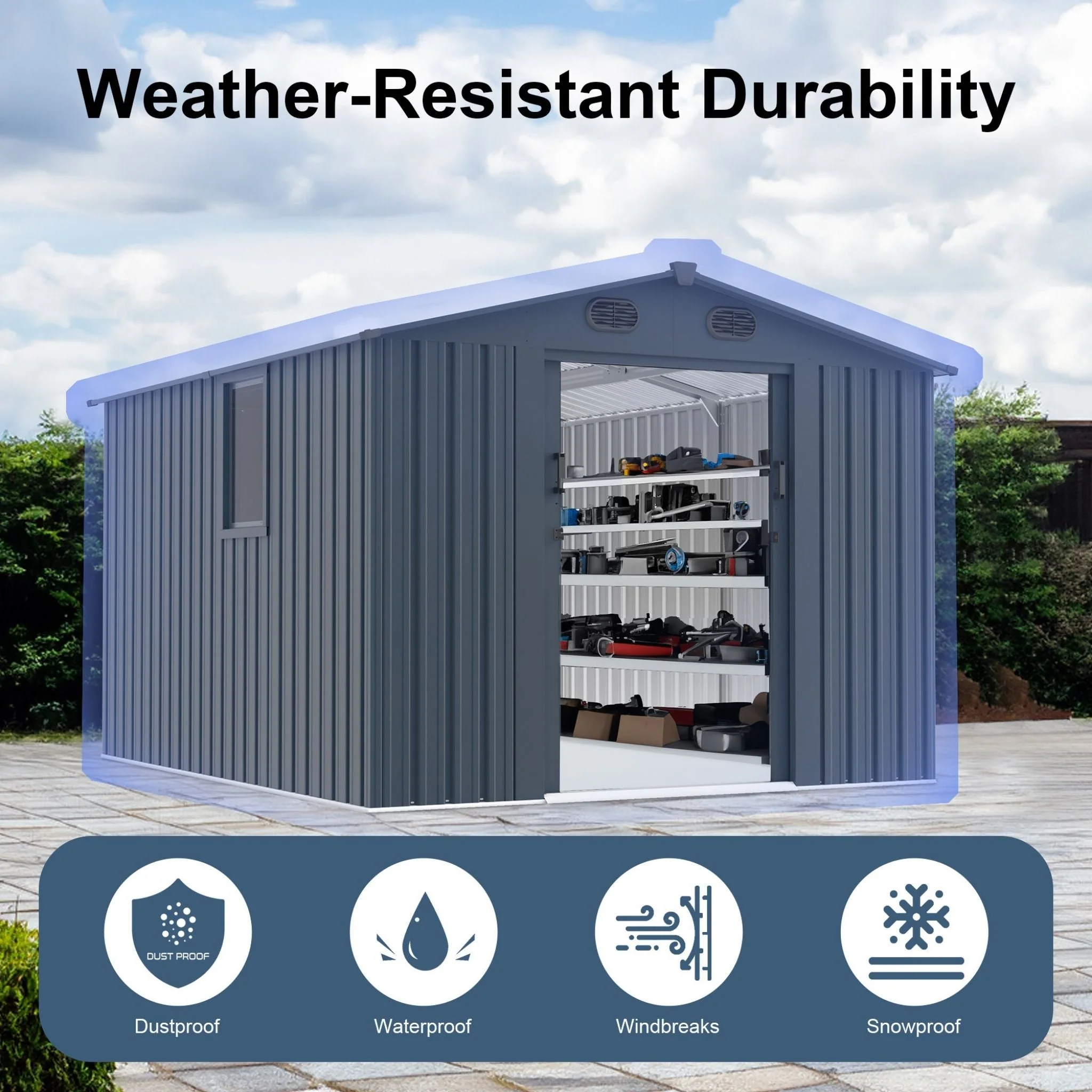 [08X10FT] Large Outdoor Metal Backyard Garden Storage Tool Shed With Window And Lockable Doors (SAK68140) - Image 4