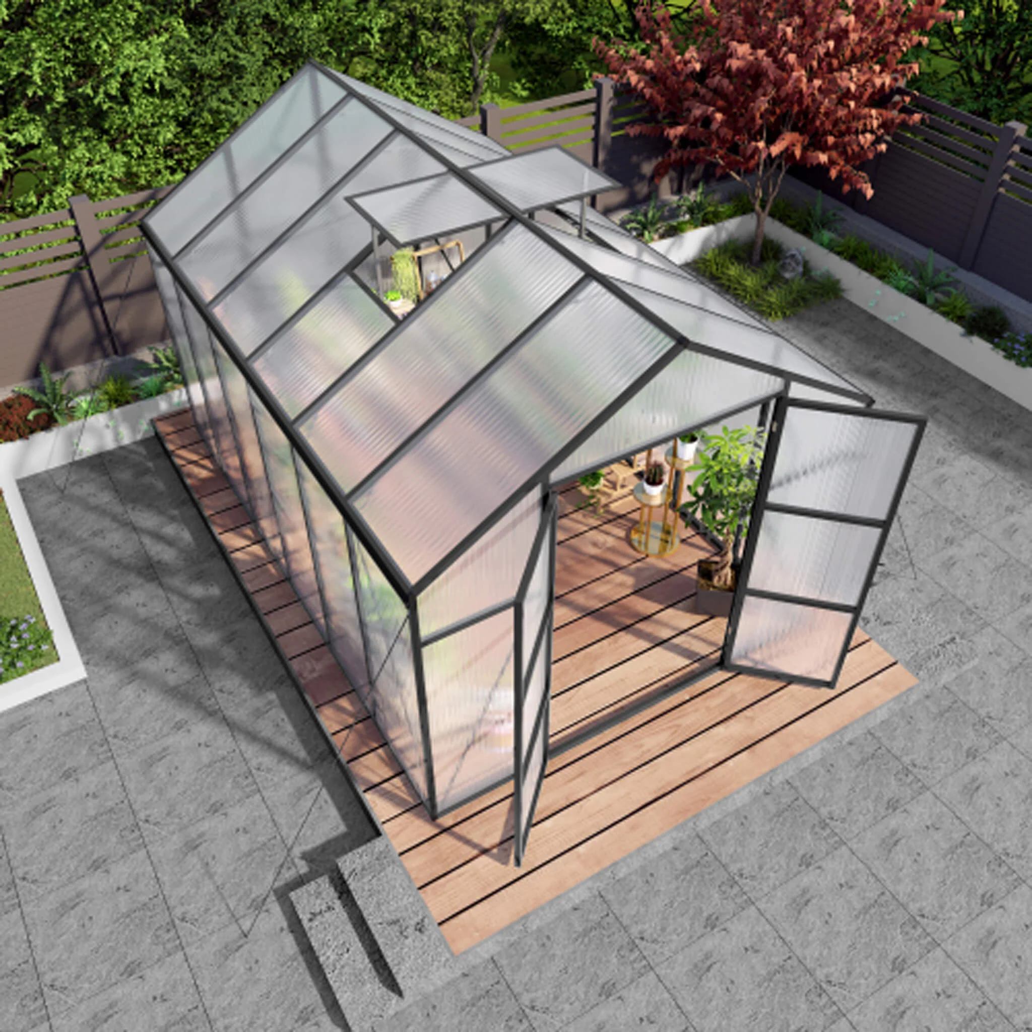 [08X12FT] All-Season Outdoor Backyard Polycarbonate Greenhouse With Raised Base And Aluminum Frame (SAK78614) - Image 10