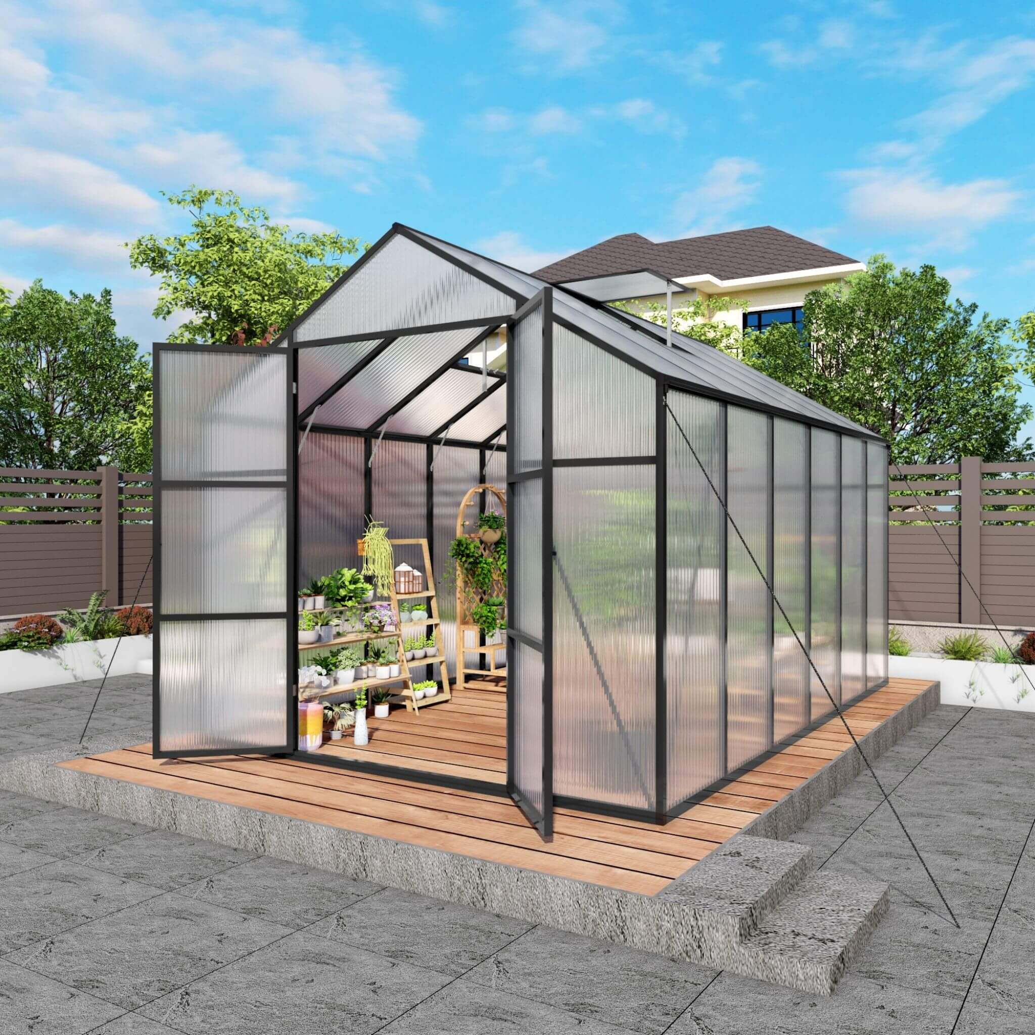 [08X12FT] All-Season Outdoor Backyard Polycarbonate Greenhouse With Raised Base And Aluminum Frame (SAK78614) - Image 11