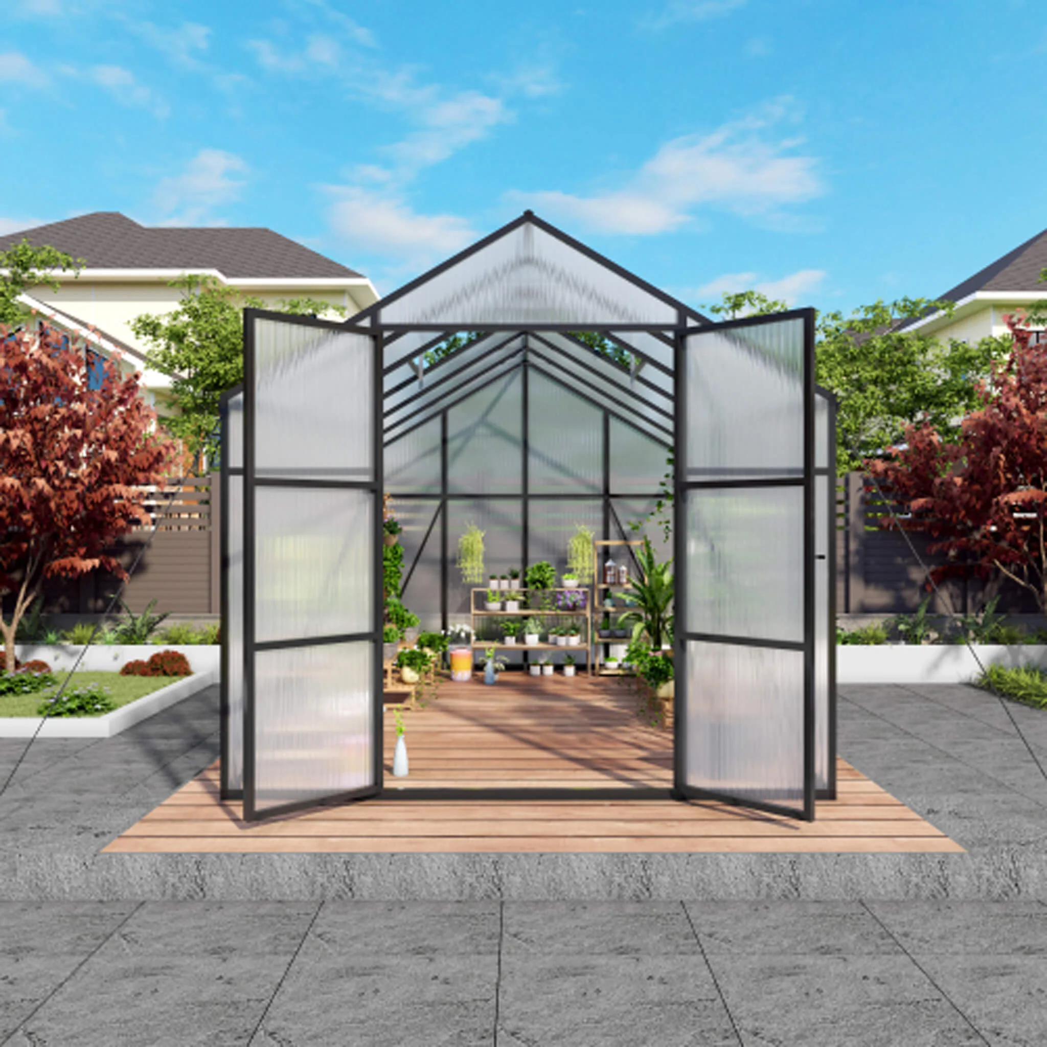 [08X12FT] All-Season Outdoor Backyard Polycarbonate Greenhouse With Raised Base And Aluminum Frame (SAK78614) - Image 12